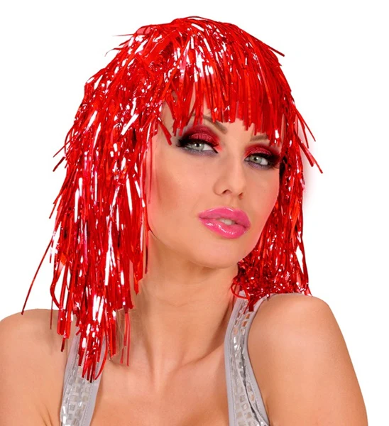 Disco pruik lurex rood - Image 2