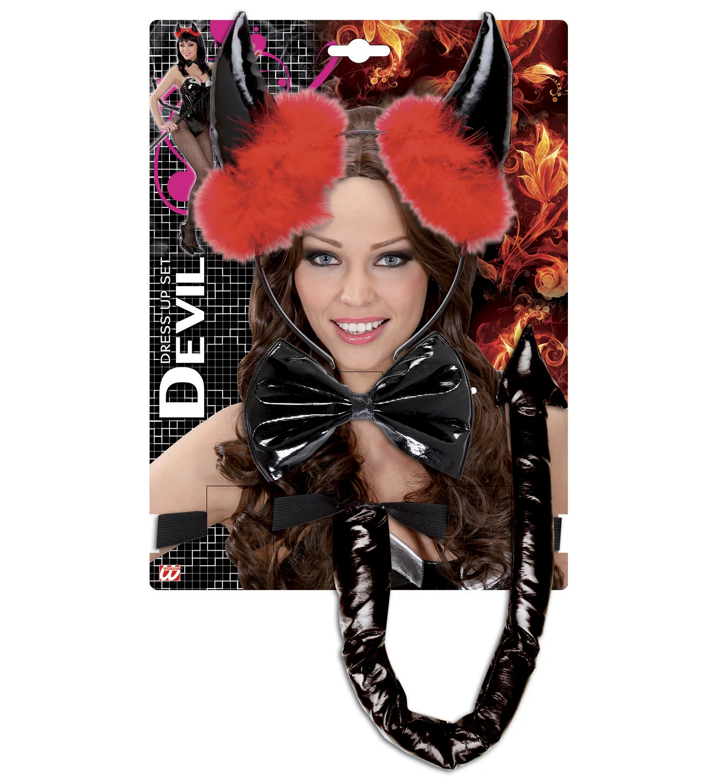 Duivel verkleed set zwart met marabou - Image 3