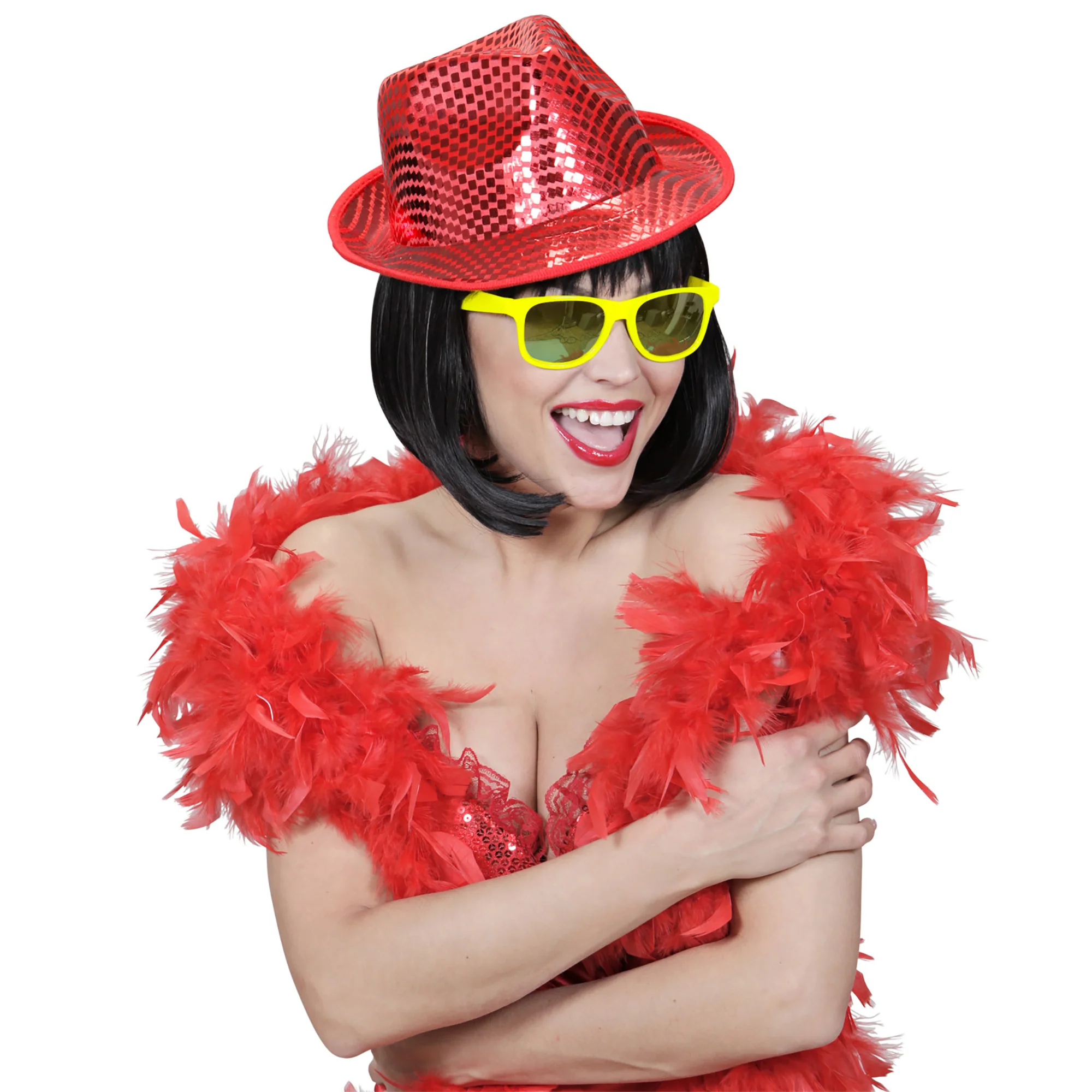fedora hoed vierkante pailletten rood - Image 4