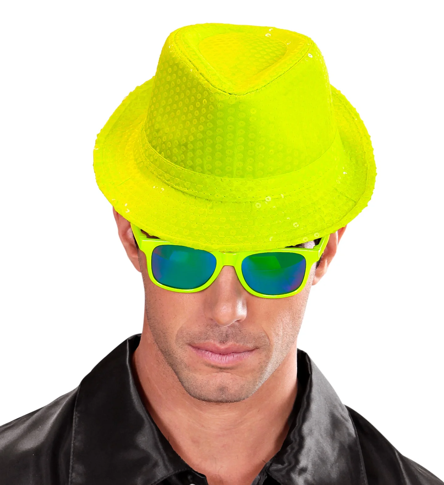Neon gele hoed met glitters - Image 2