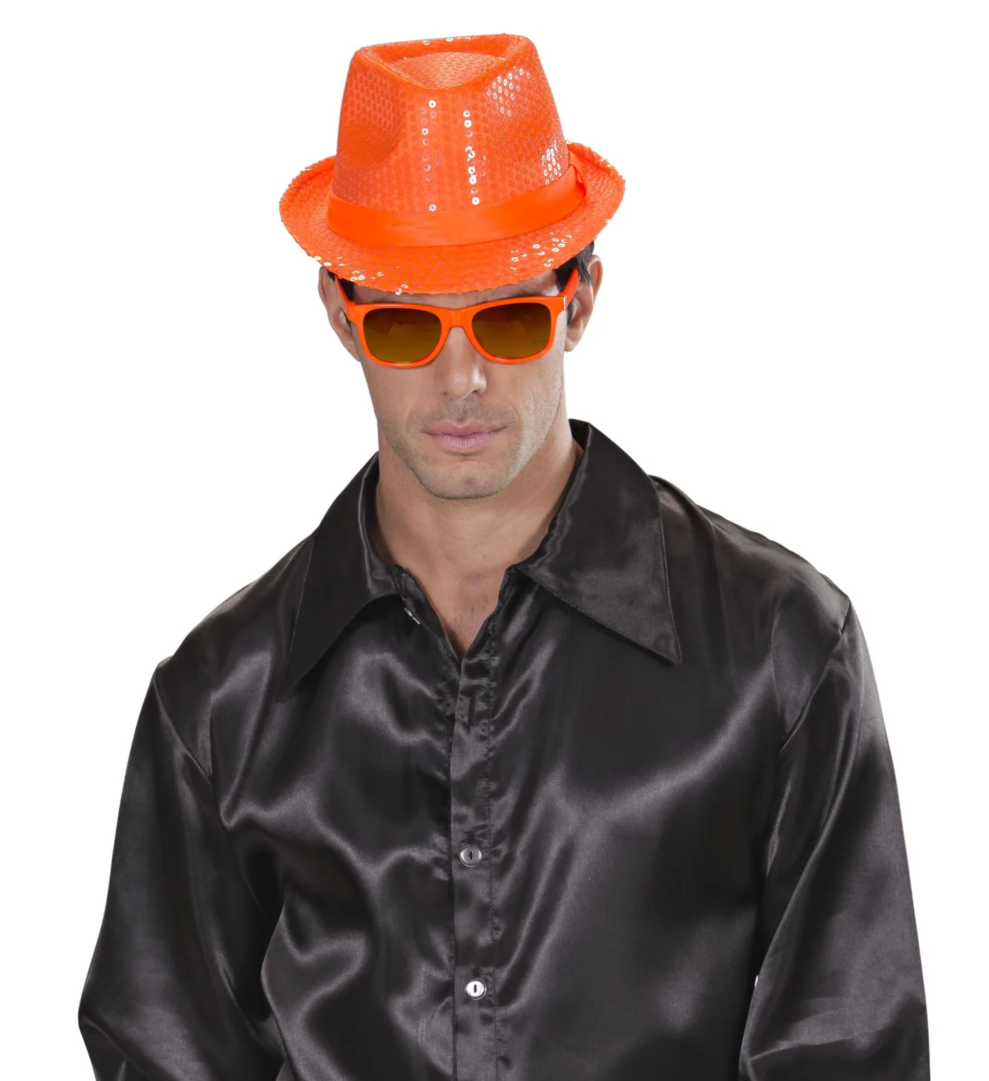Neon oranje hoed met glitters - Image 4