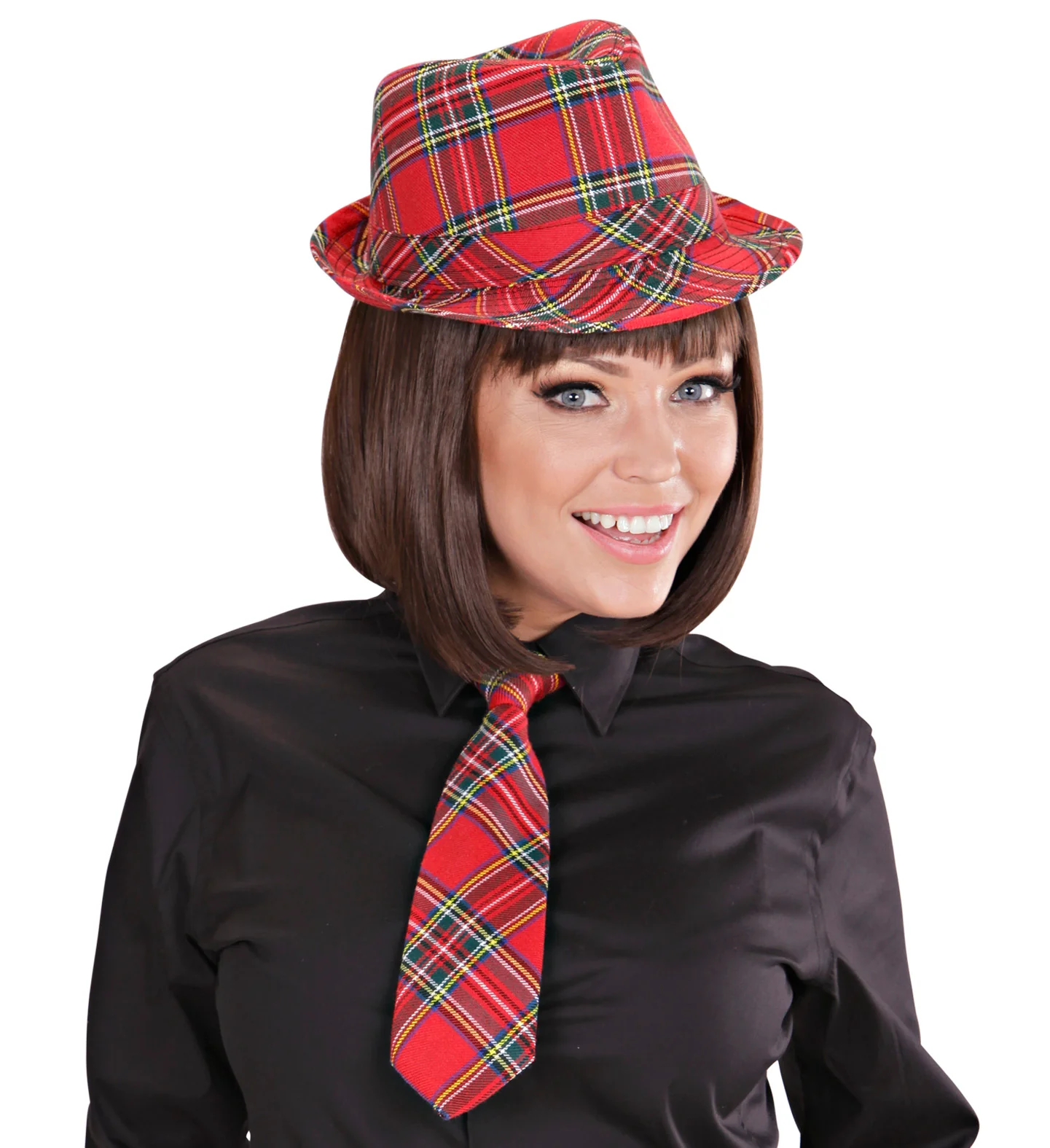 Fedora Rood Met Tartan Print - Image 2