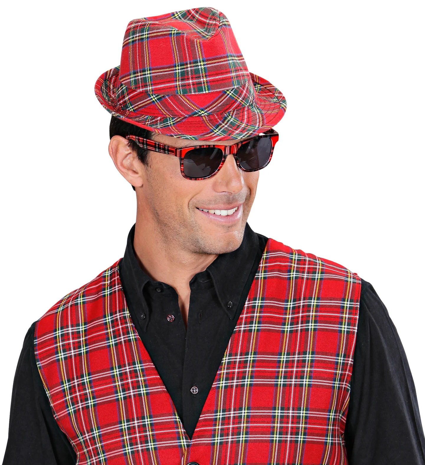 Fedora Rood Met Tartan Print - Image 3