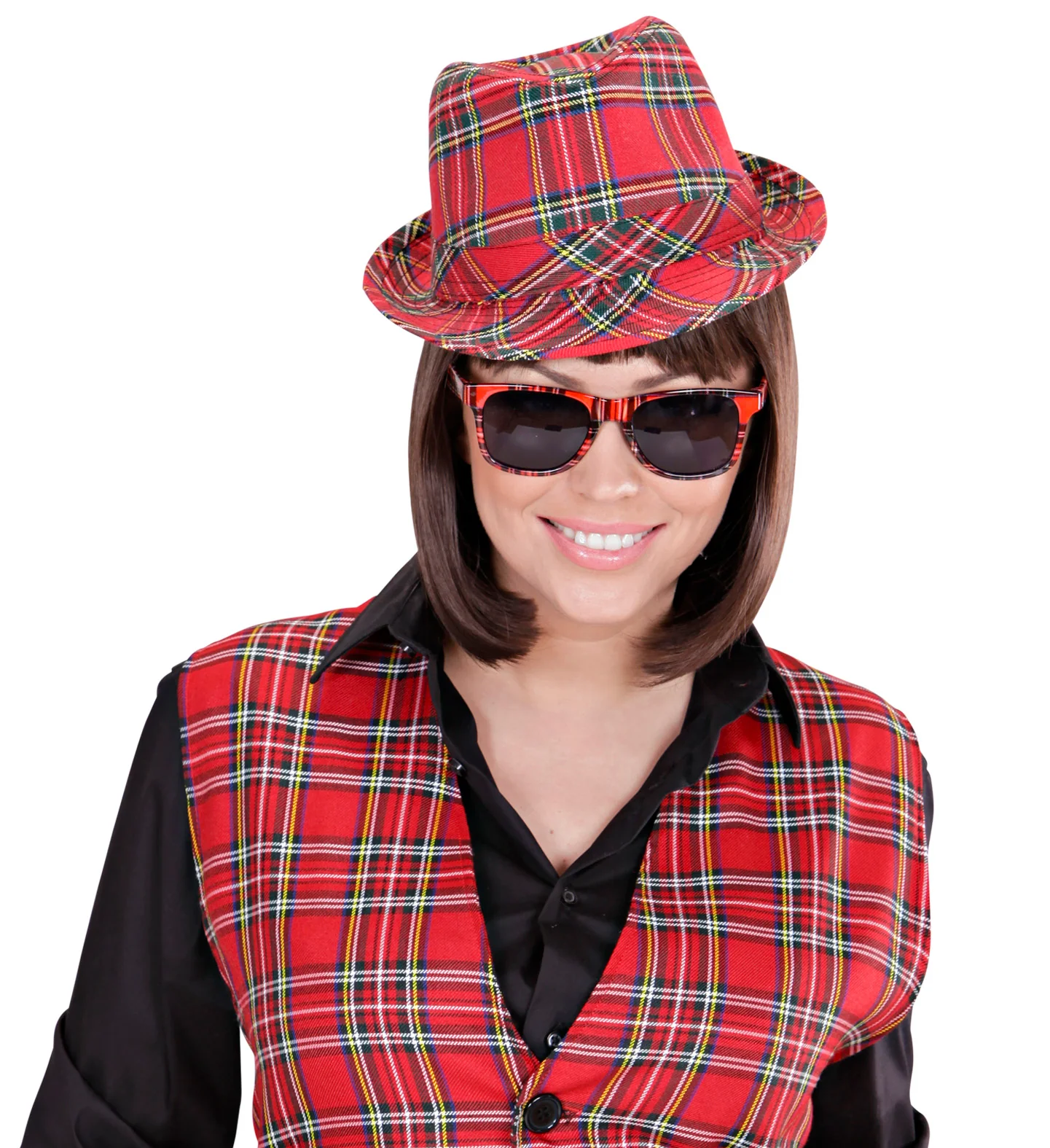 Fedora Rood Met Tartan Print - Image 4