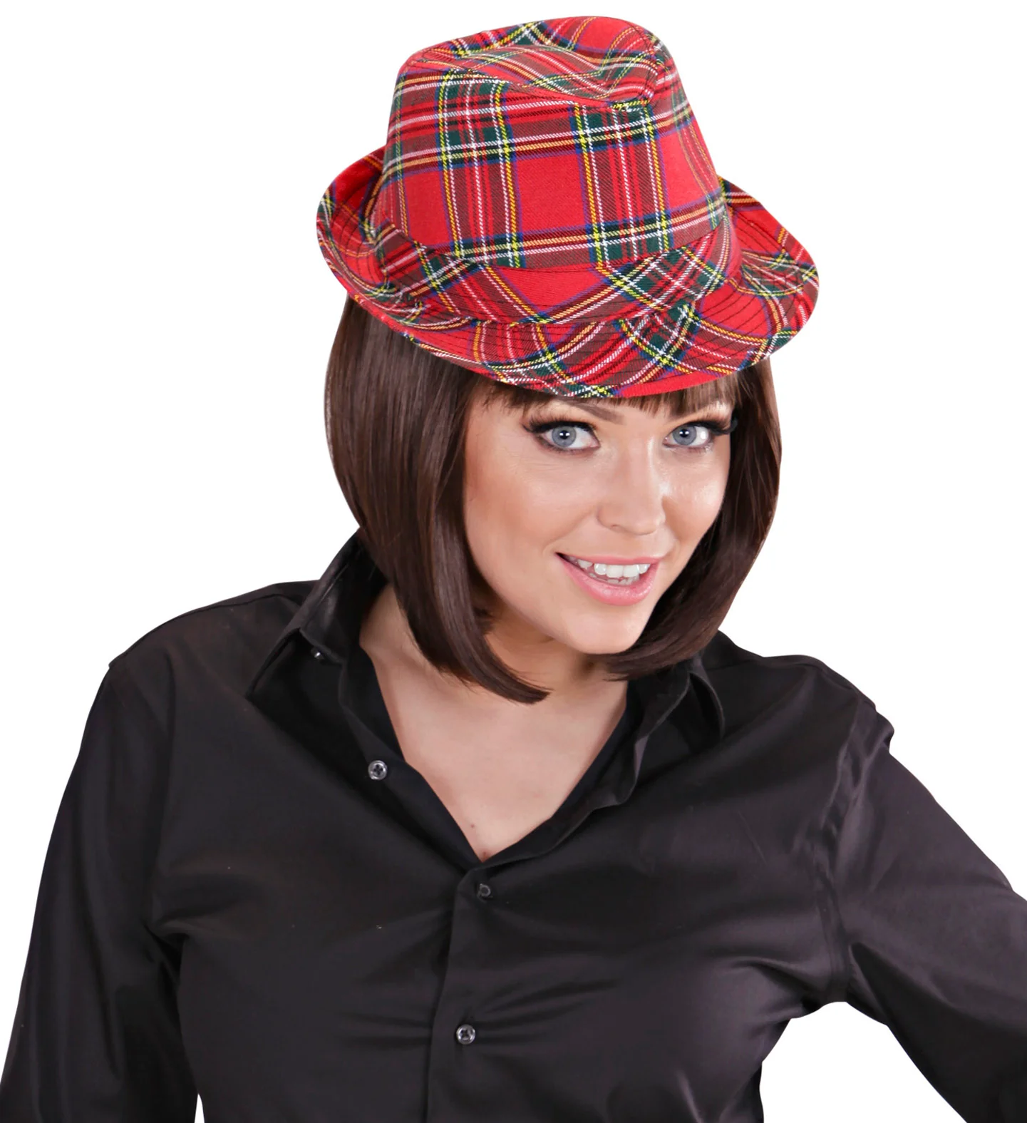 Fedora Rood Met Tartan Print - Image 5