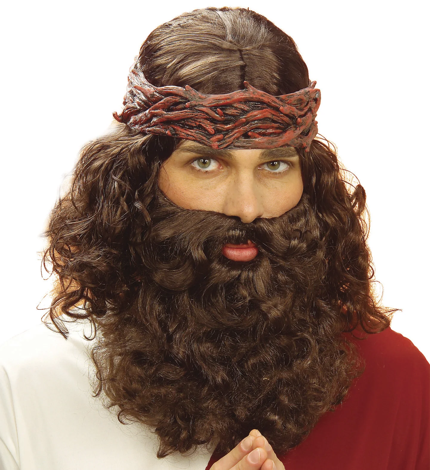 Jezus pruik met baard en snor bruin