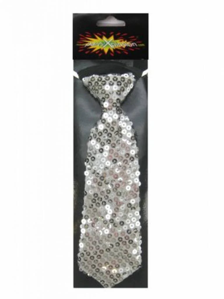 Pailletten stropdas glitter zilver - Image 2