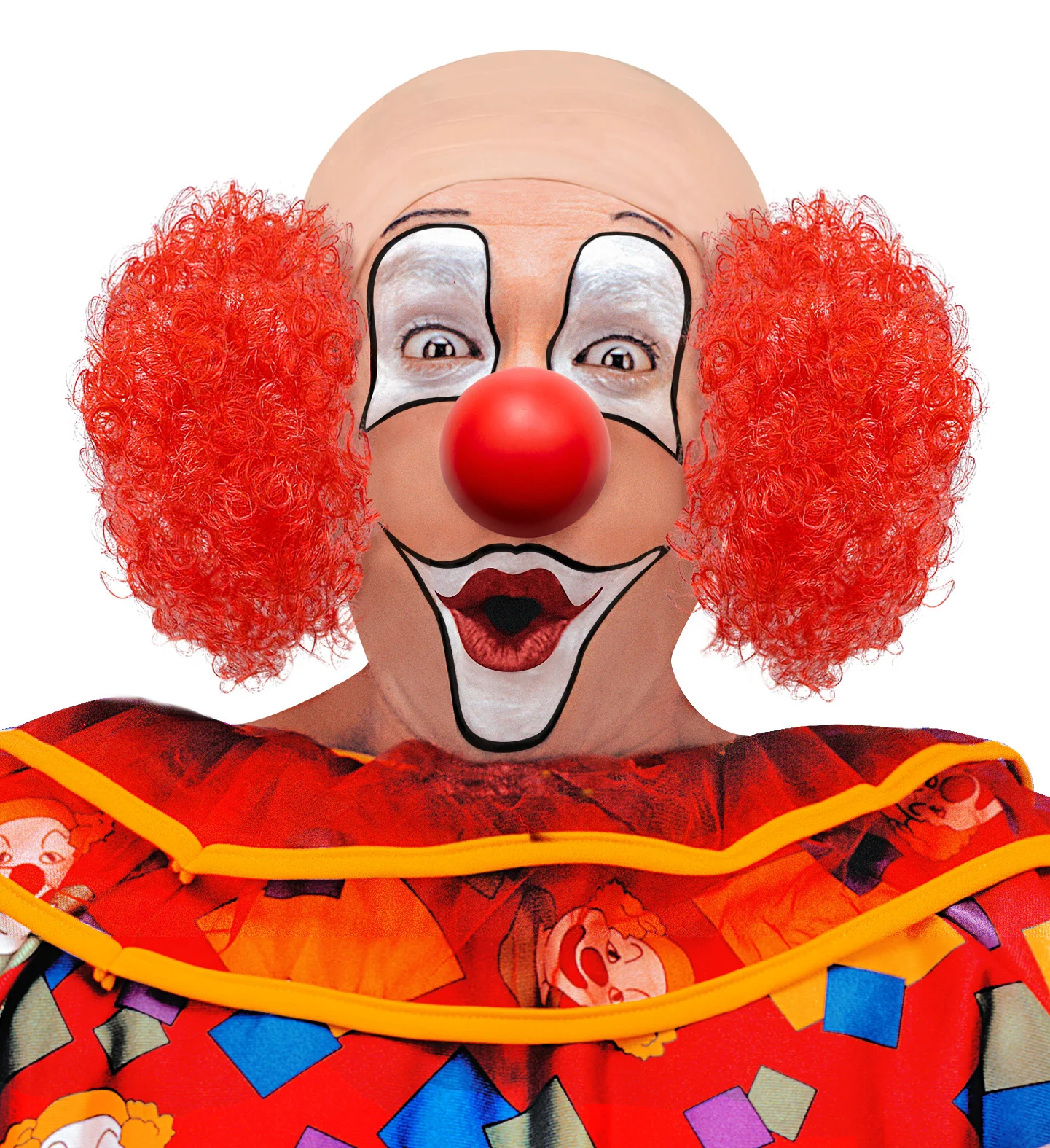 Clown pruik kaal met krul en rode neus - Image 2