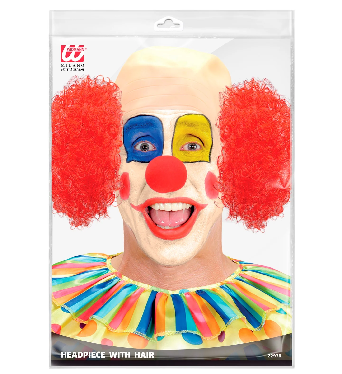 Clown pruik kaal met krul en rode neus - Image 3