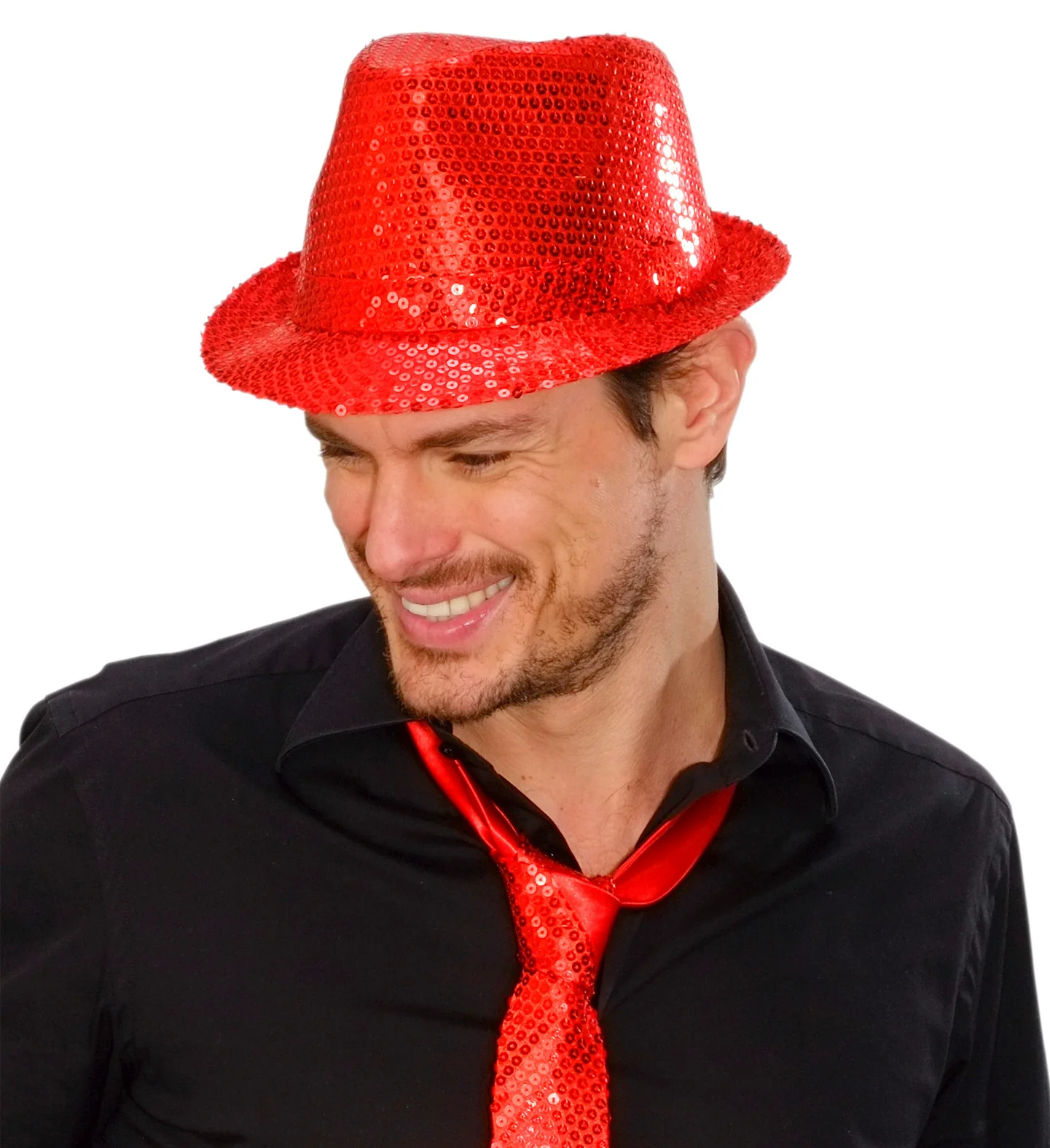 Glitter gleufhoed rood pailletten - Image 2