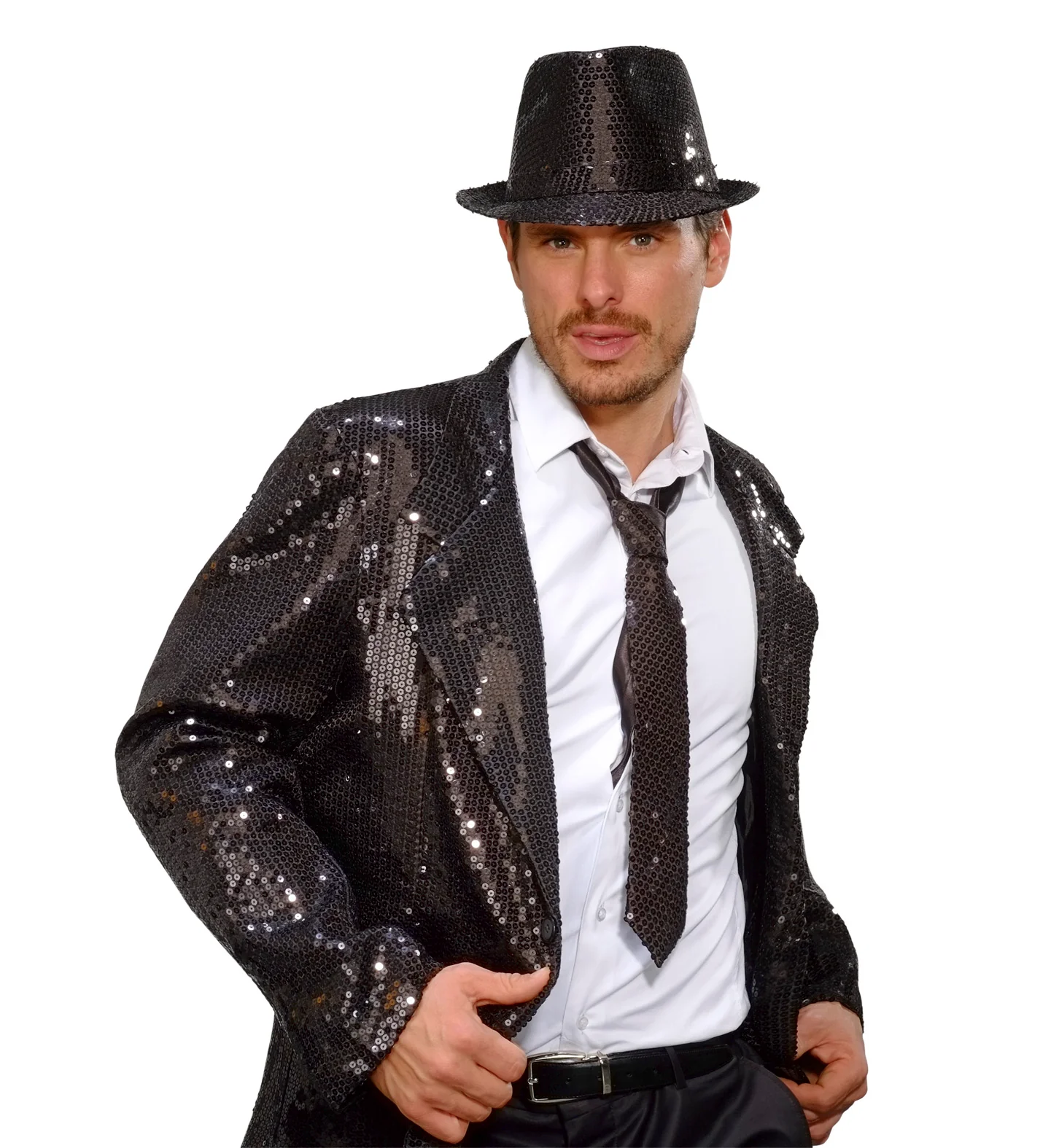 Glitter stropdas zwart pailletten - Image 3