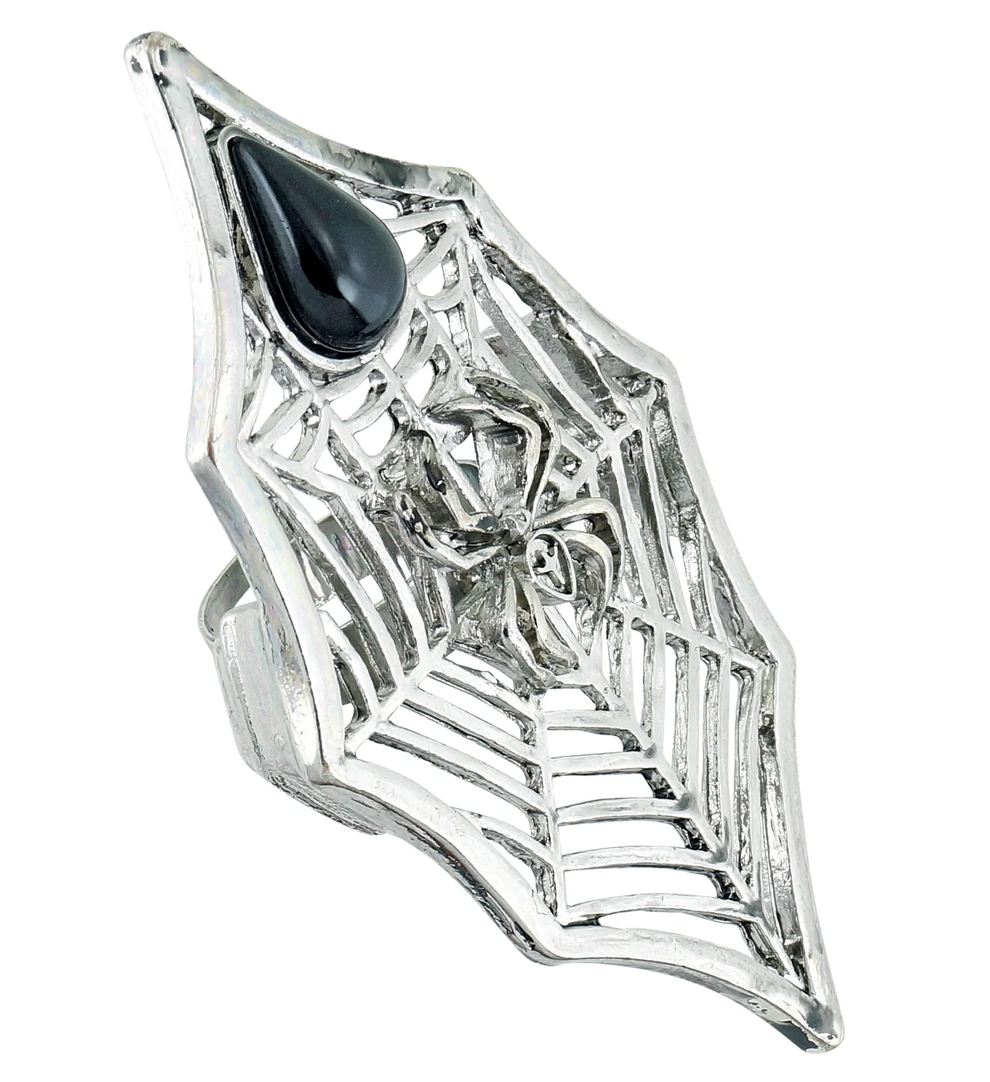 Gothic Ring Spin + Web Met Zwarte Gemsteen