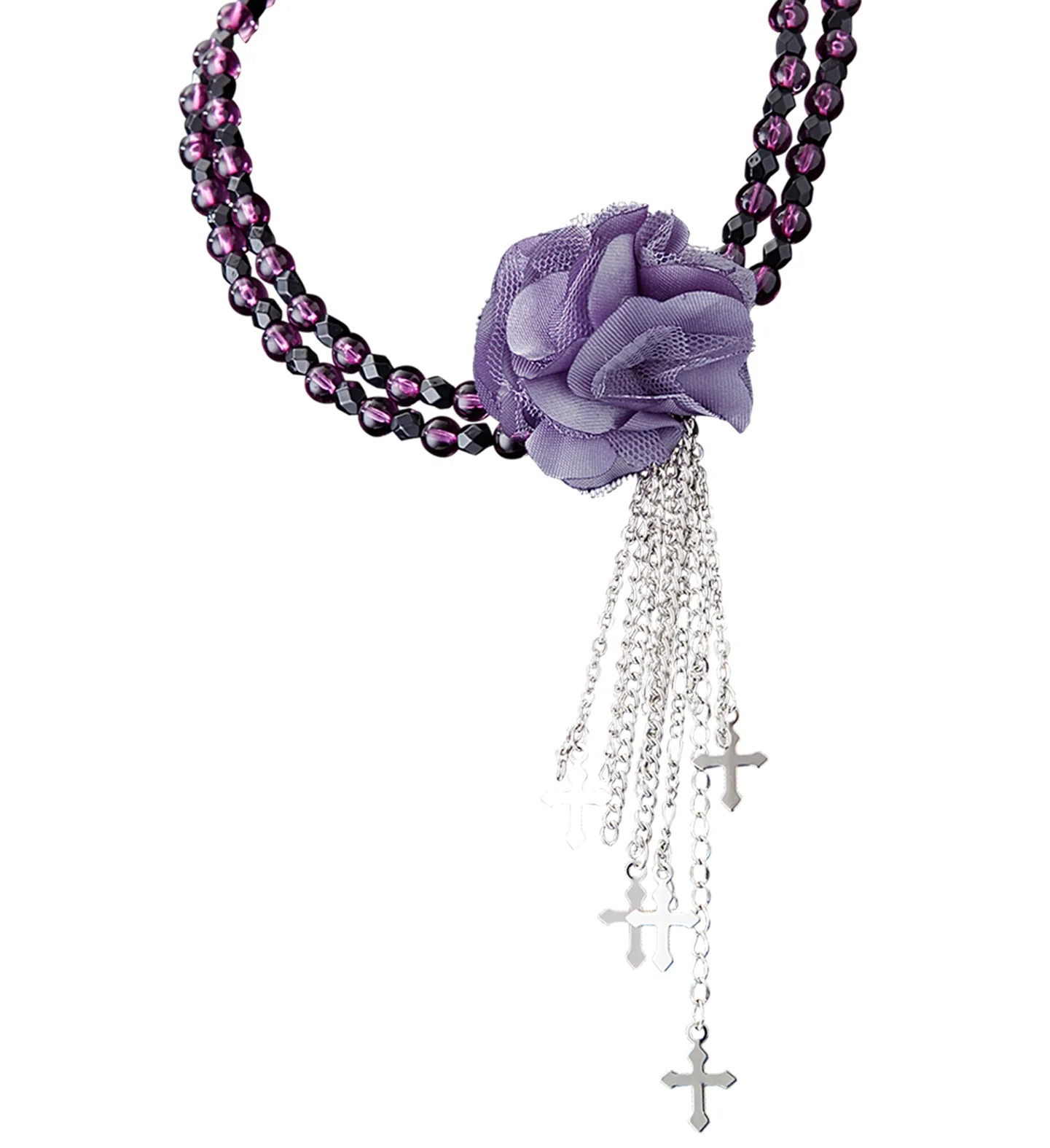 Paarse gothic ketting met roos - Image 2