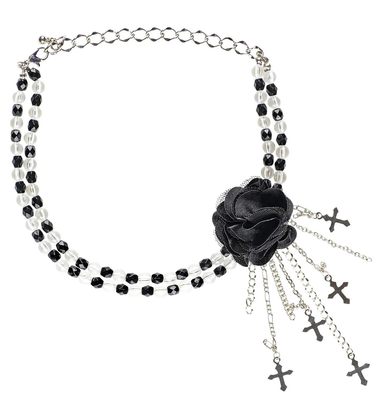 Zwarte gothic ketting met roos
