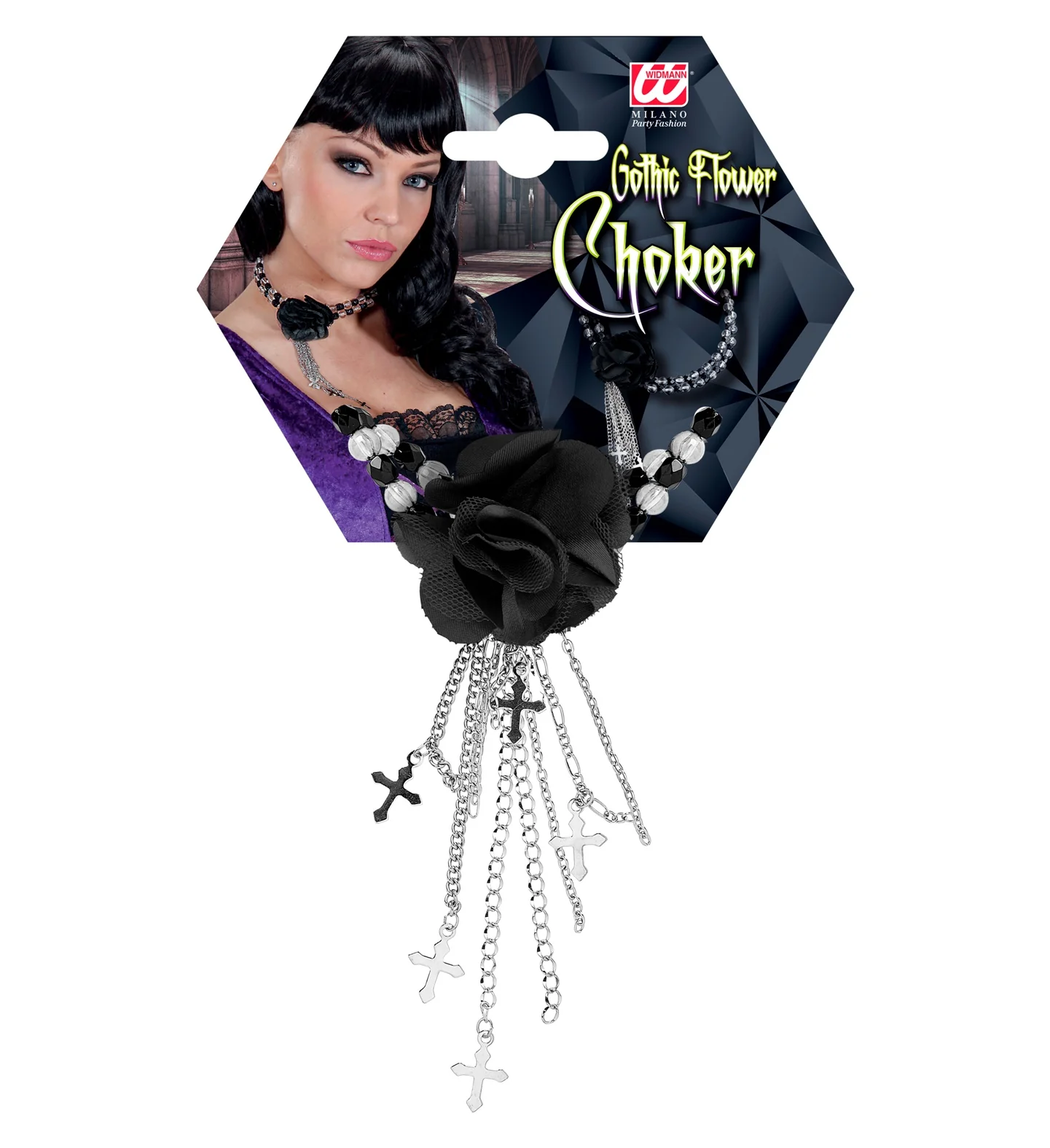 Zwarte gothic ketting met roos - Image 4