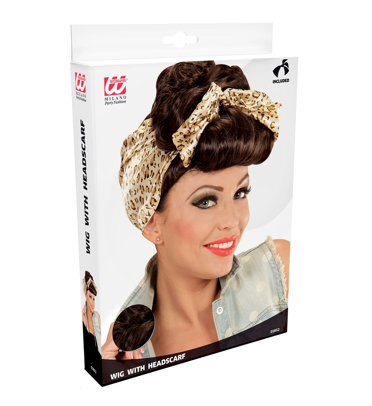 Grease pruik Betty bruin met doek - Image 2