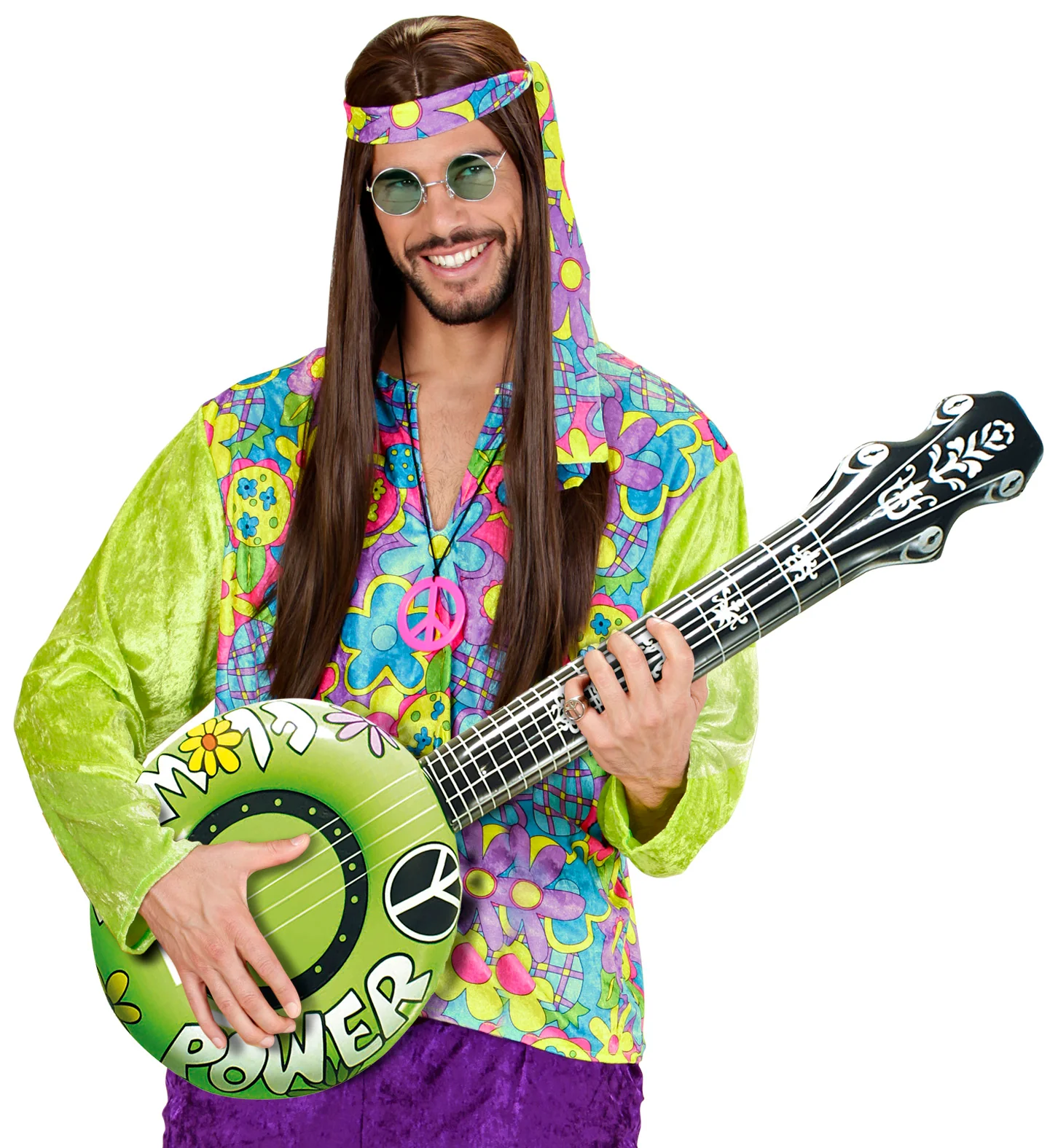 Opblaasbare banjo Hippie Flower power groen - Image 2