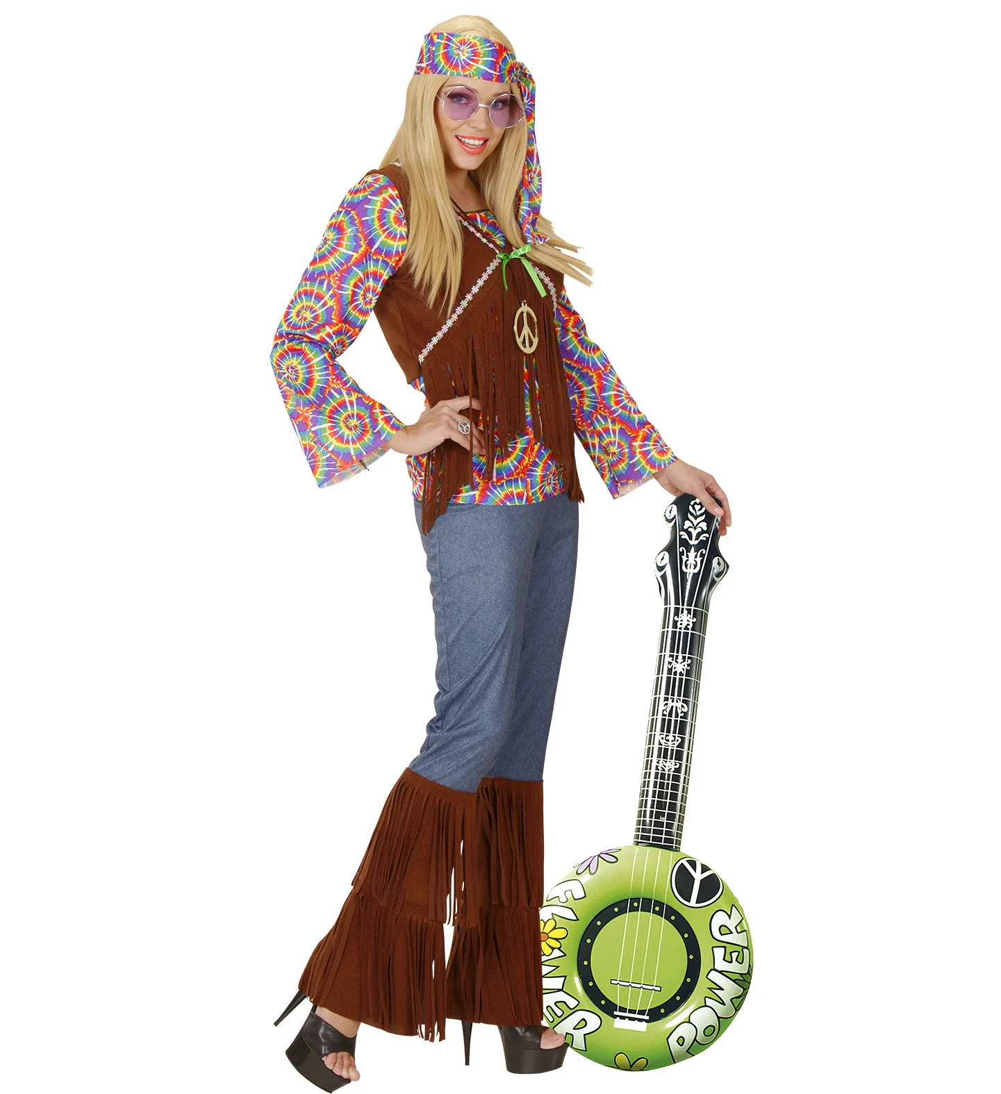 Opblaasbare banjo Hippie Flower power groen - Image 3