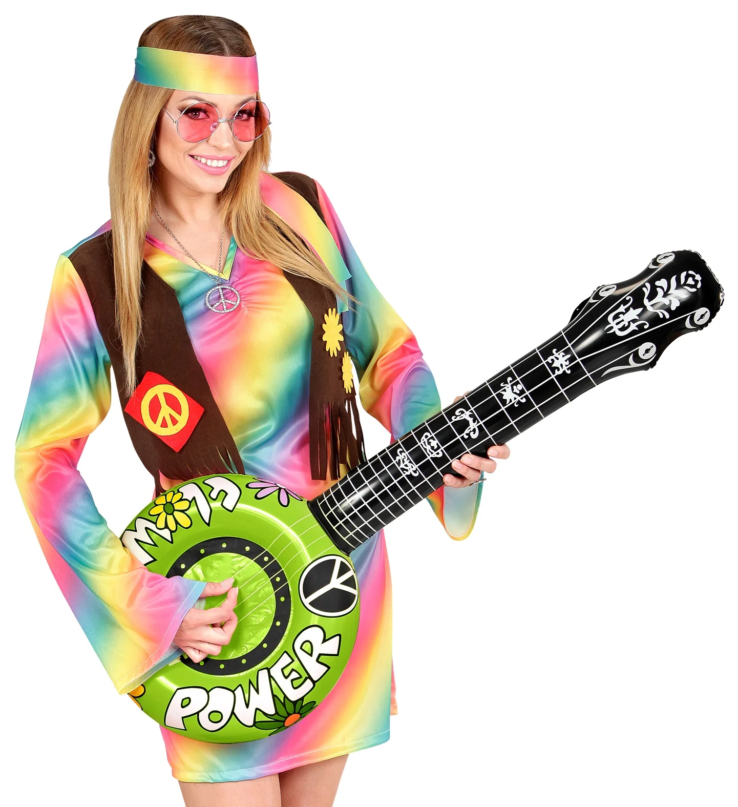 Opblaasbare banjo Hippie Flower power groen - Image 4