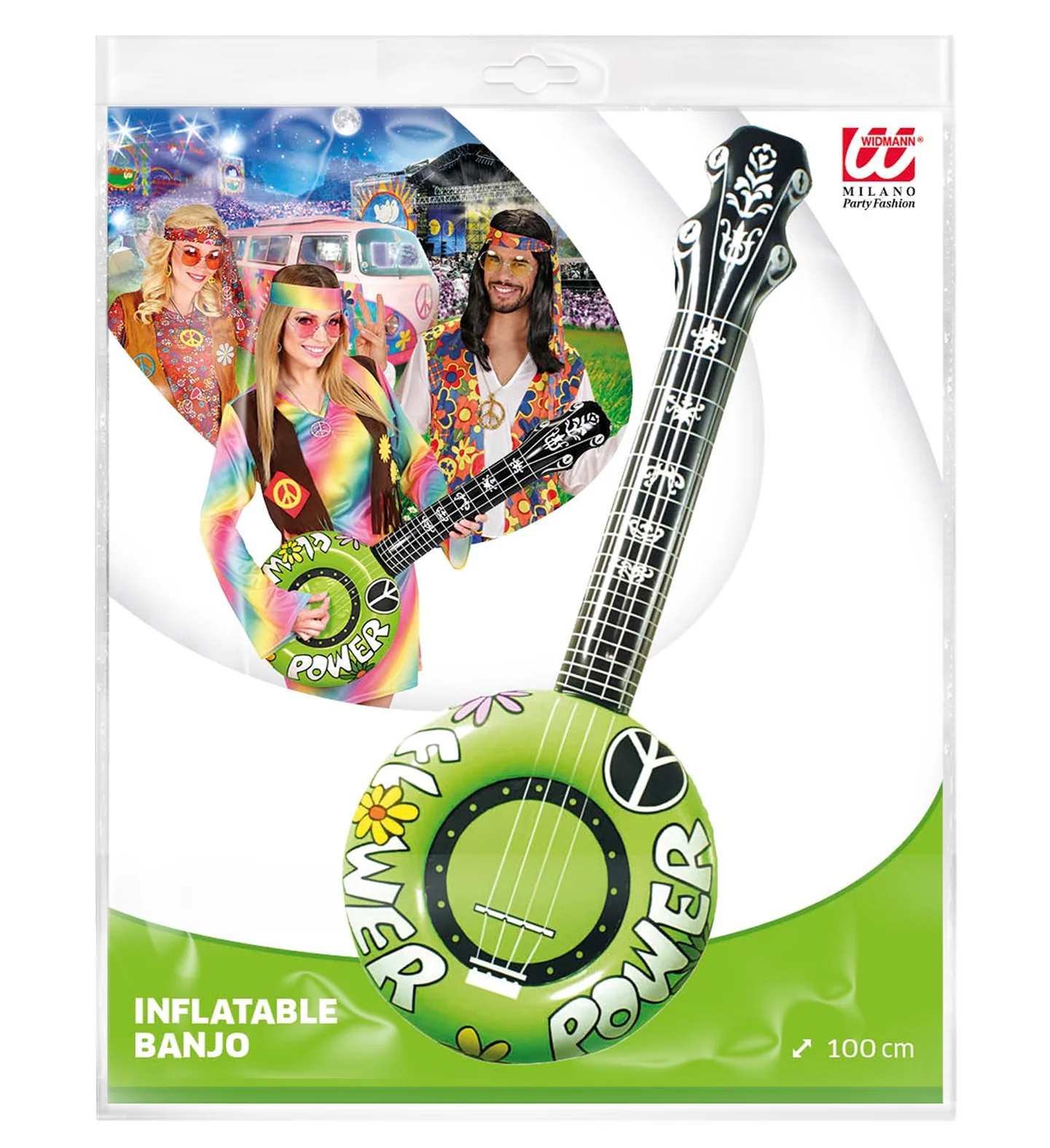 Opblaasbare banjo Hippie Flower power groen - Image 5
