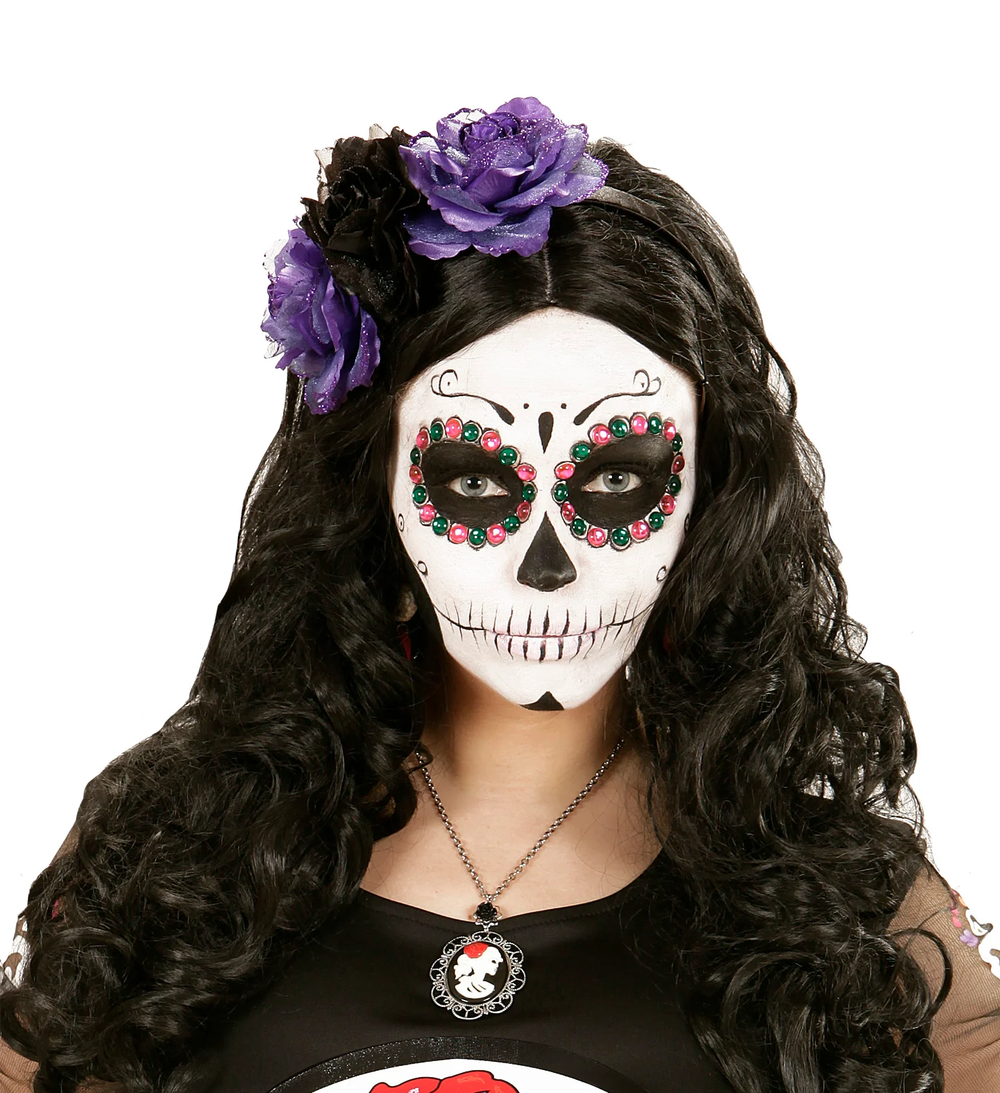 Halloween haarbandje met zwart paarse rozen - Image 2