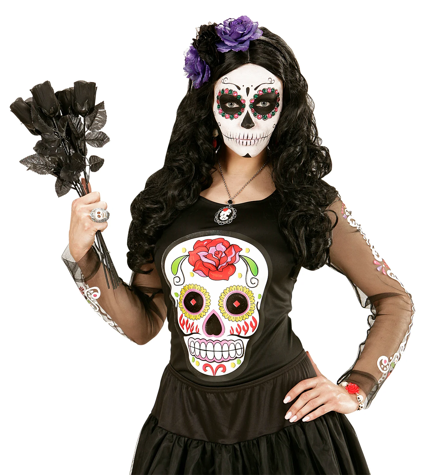 Halloween haarbandje met zwart paarse rozen - Image 3