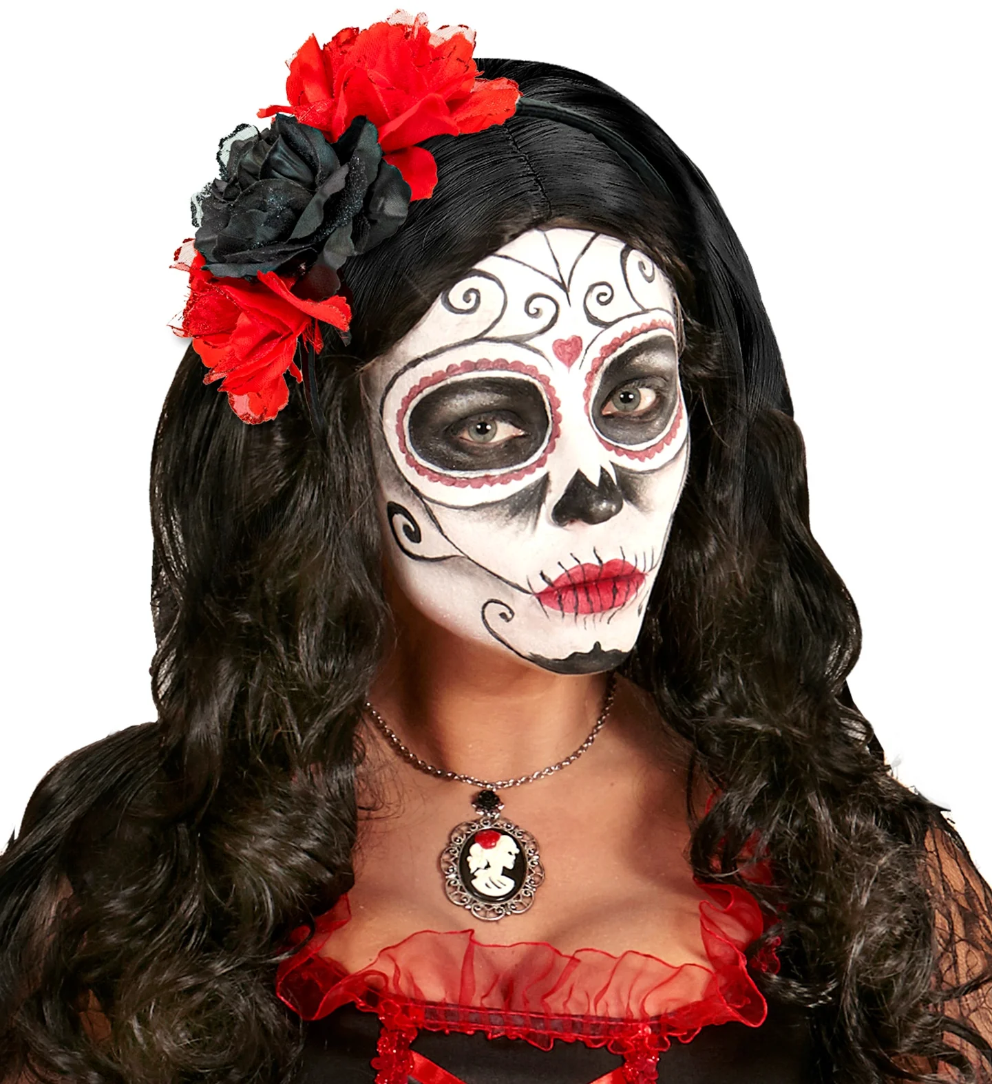 Halloween haarbandje met zwarte rode rozen - Image 2