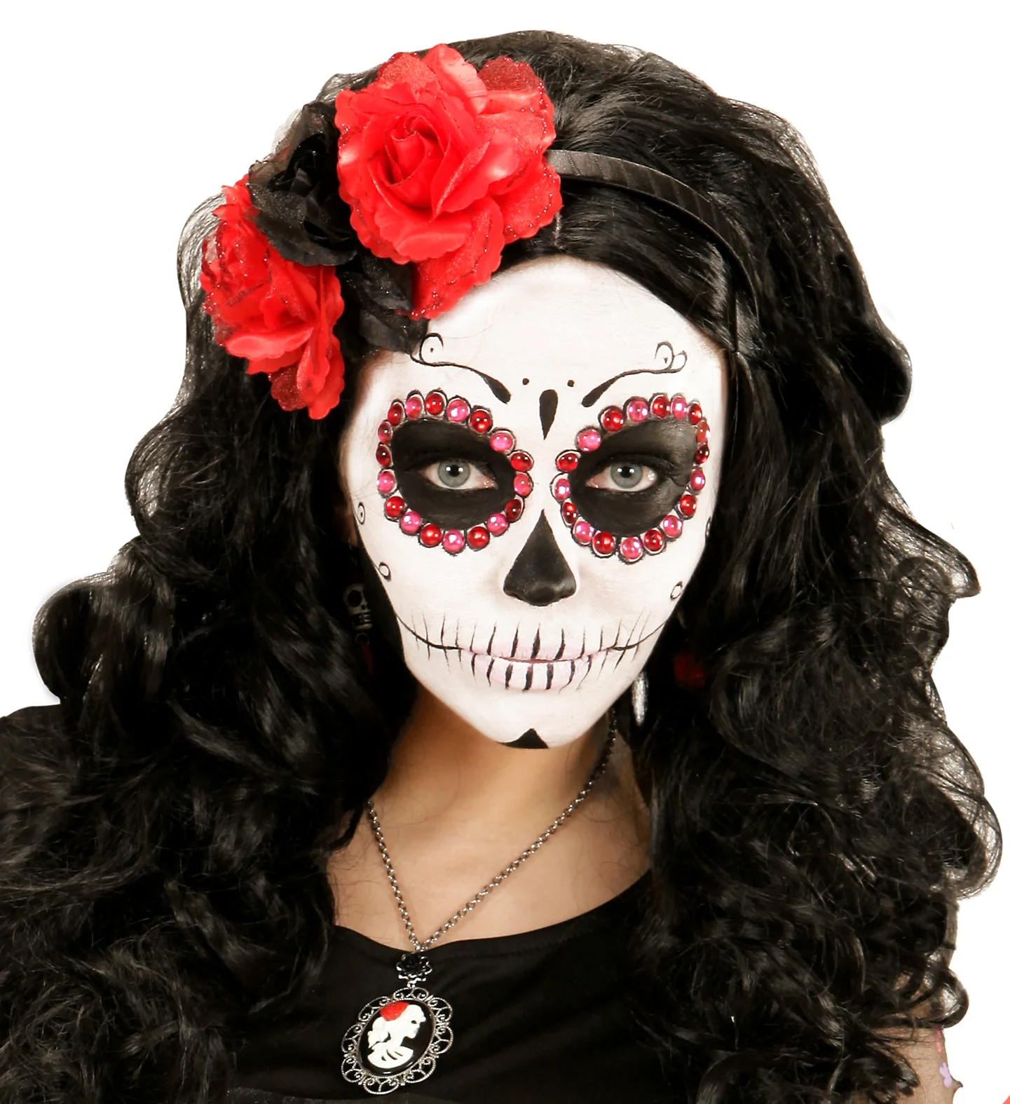 Halloween haarbandje met zwarte rode rozen - Image 3