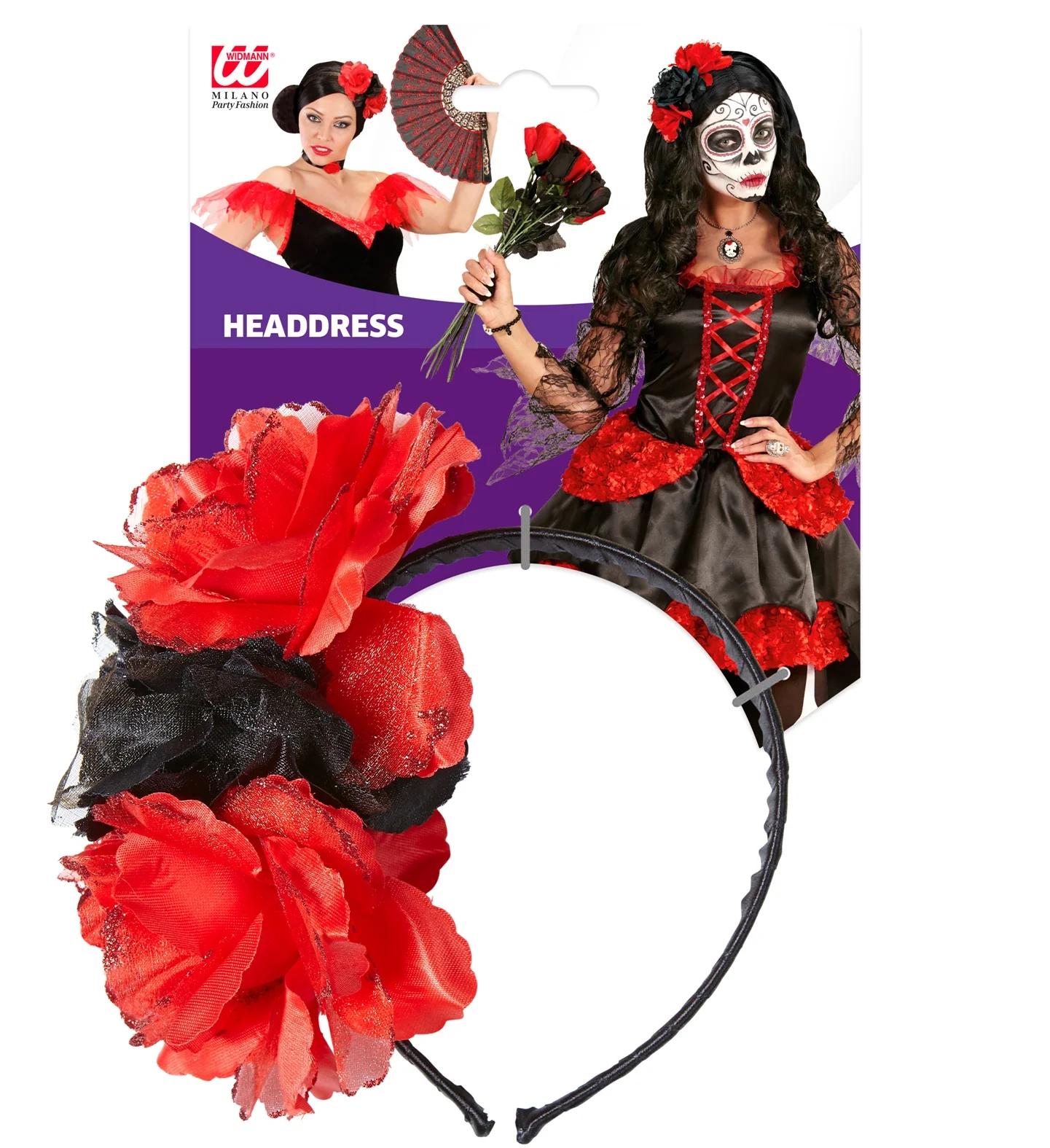 Halloween haarbandje met zwarte rode rozen - Image 6