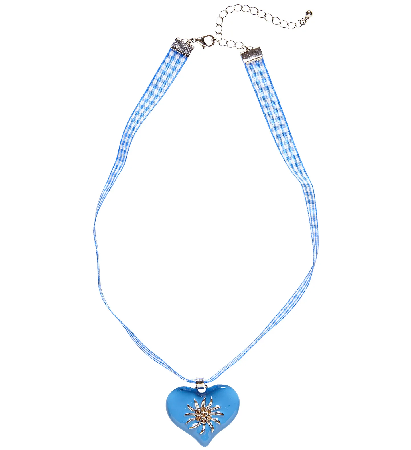 Halsketting met azuurblauw hart en edelweiss