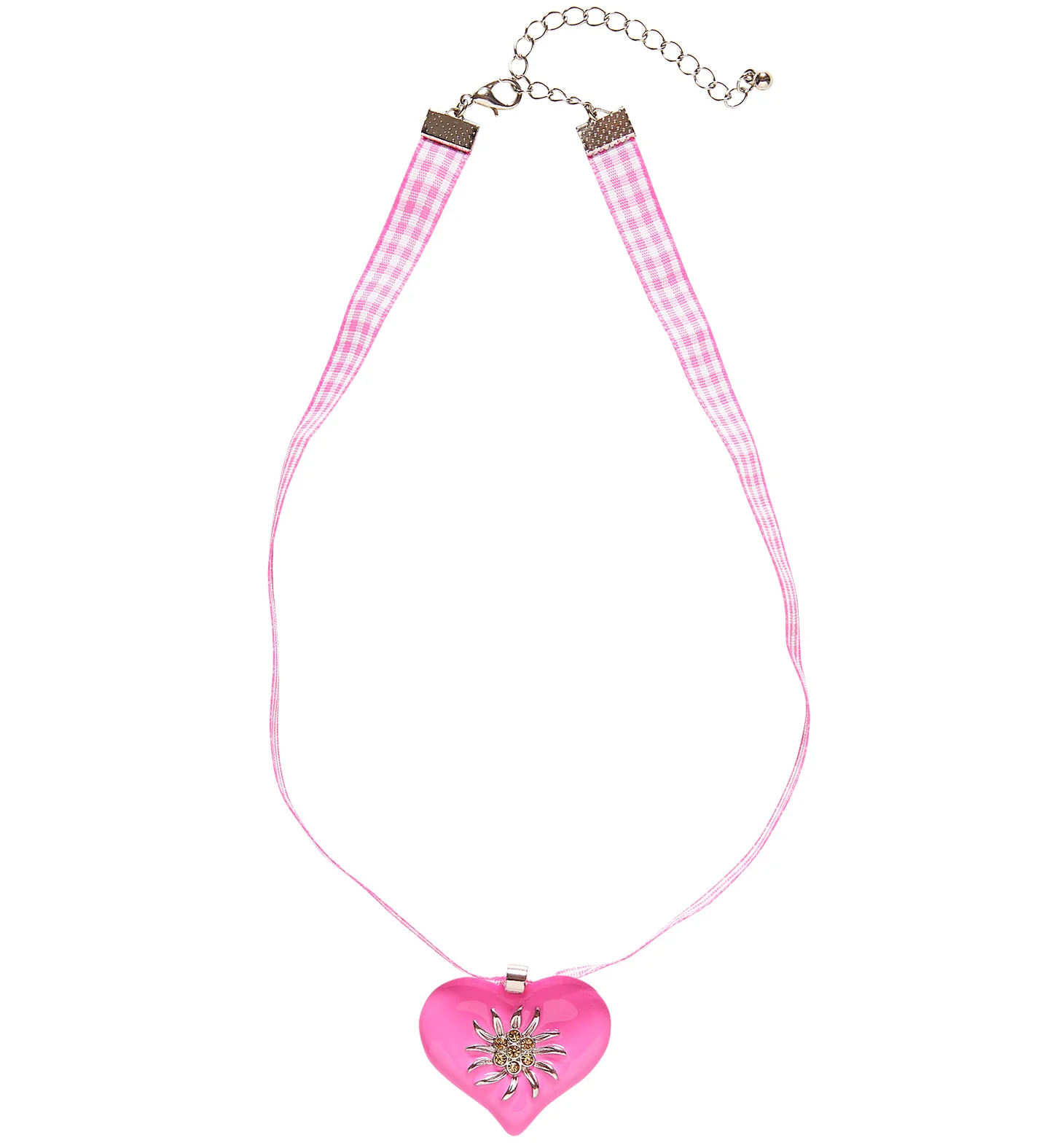 Halsketting met roze hart en edelweiss