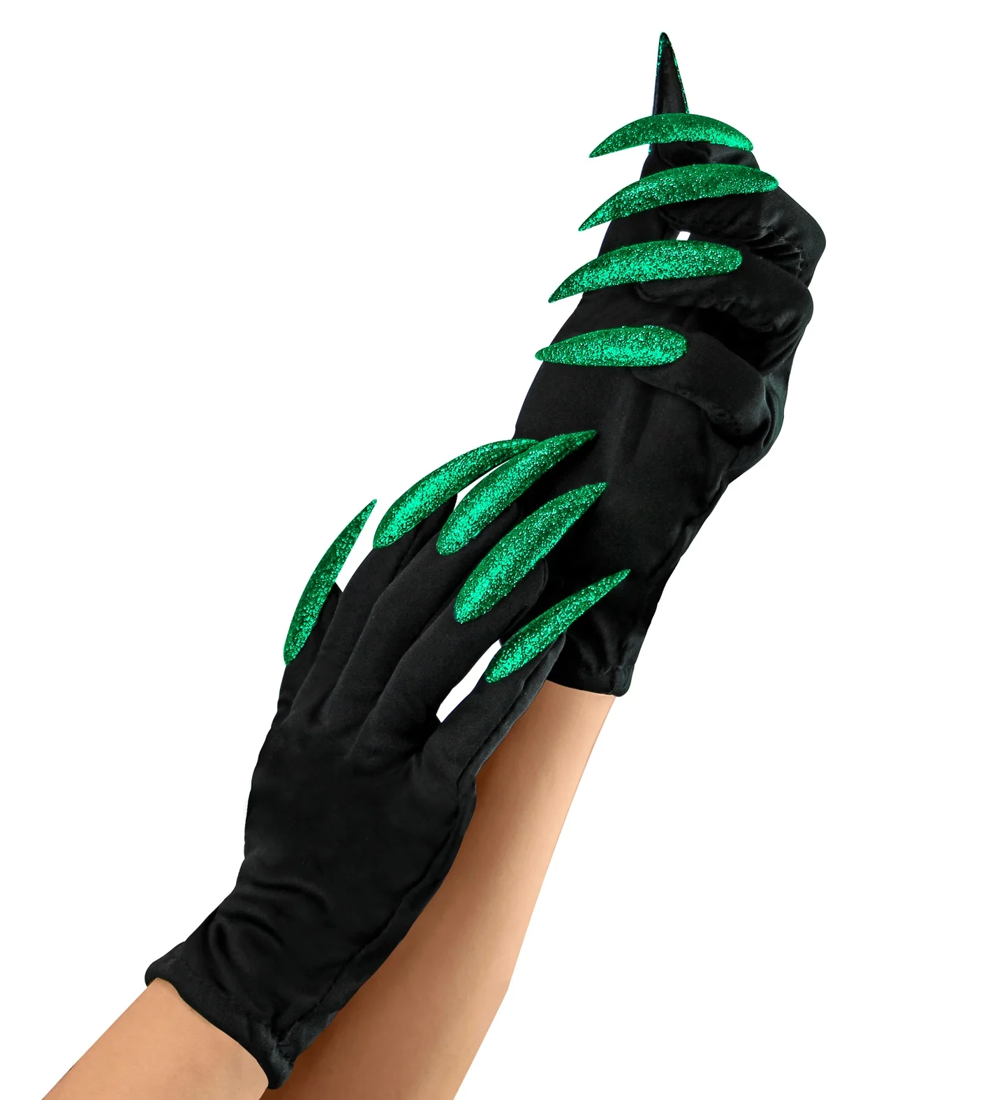 Heksen handschoenen zwart met groene nagels - Image 2