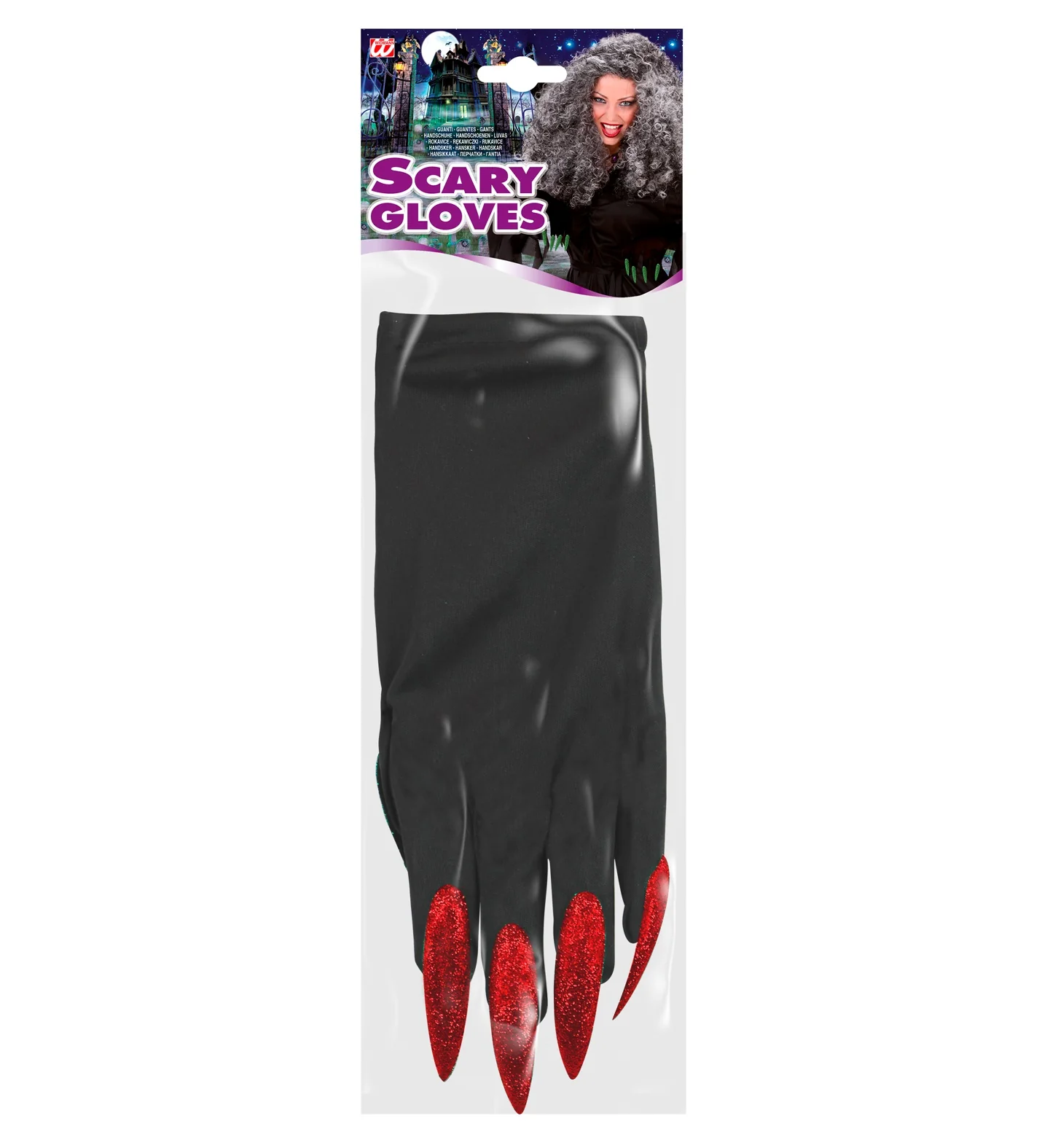 Heksen handschoenen zwart met rode nagels - Image 3