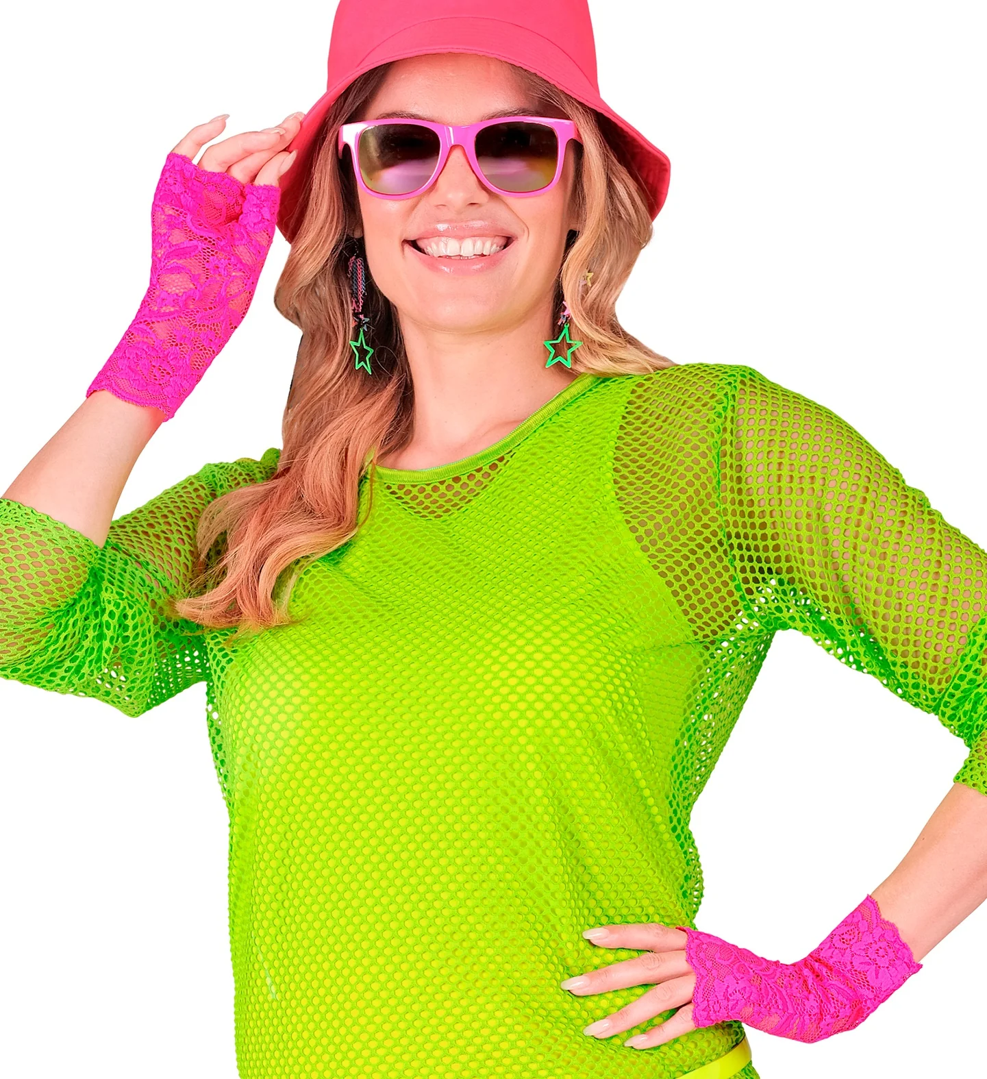 Handschoenen neon roze kant - Image 3