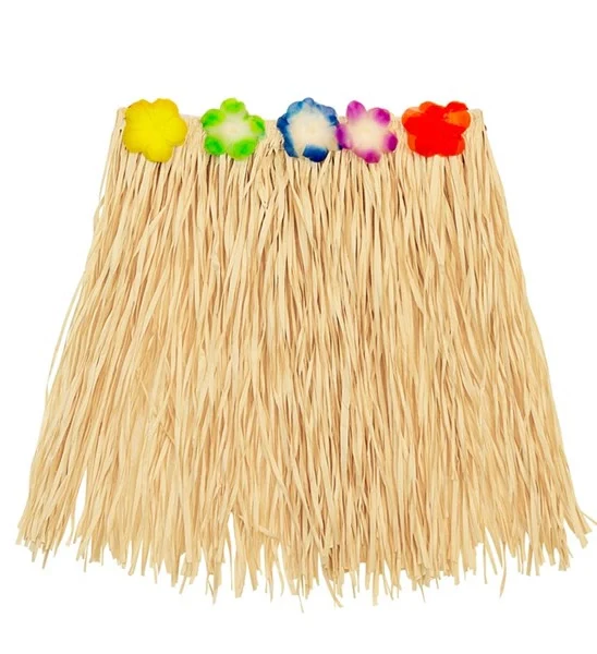 Hawaiirokje naturel met bloemenriem 40cm Luuk