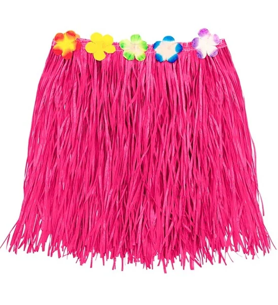 Hawaiirokje roze met bloemenriem 40cm Sophie