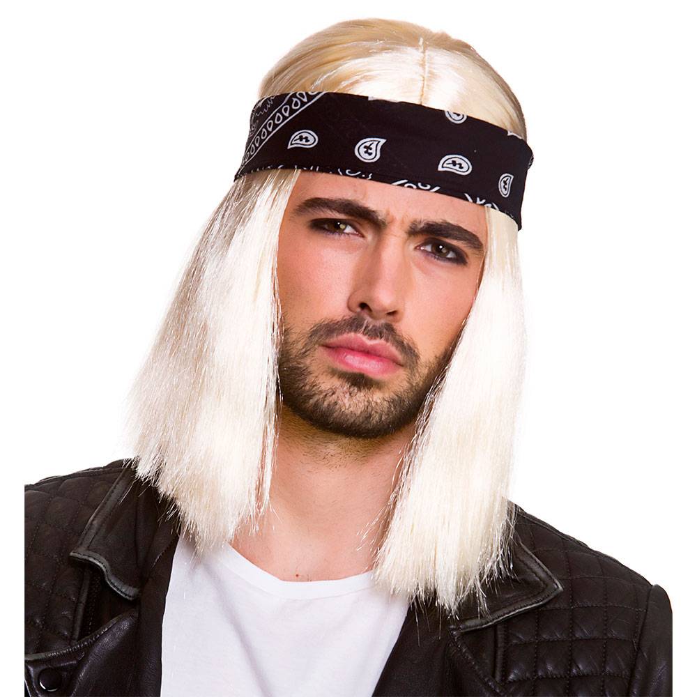 Heren pruik rocker Bennie met bandana