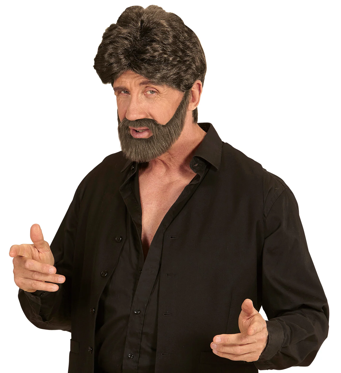 Heren pruik bruin met baard - Image 3