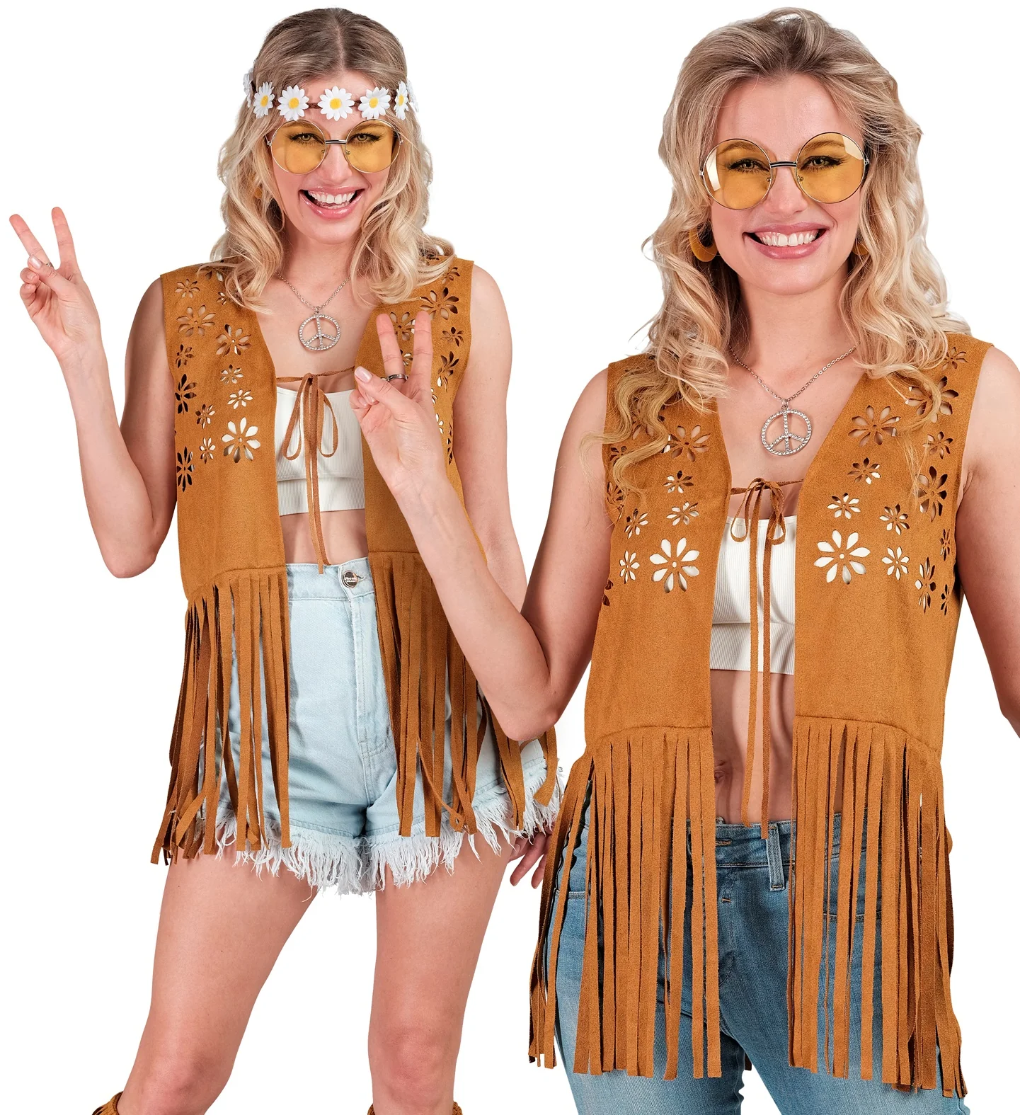 Hippie vest met franjes licht bruin - Image 2