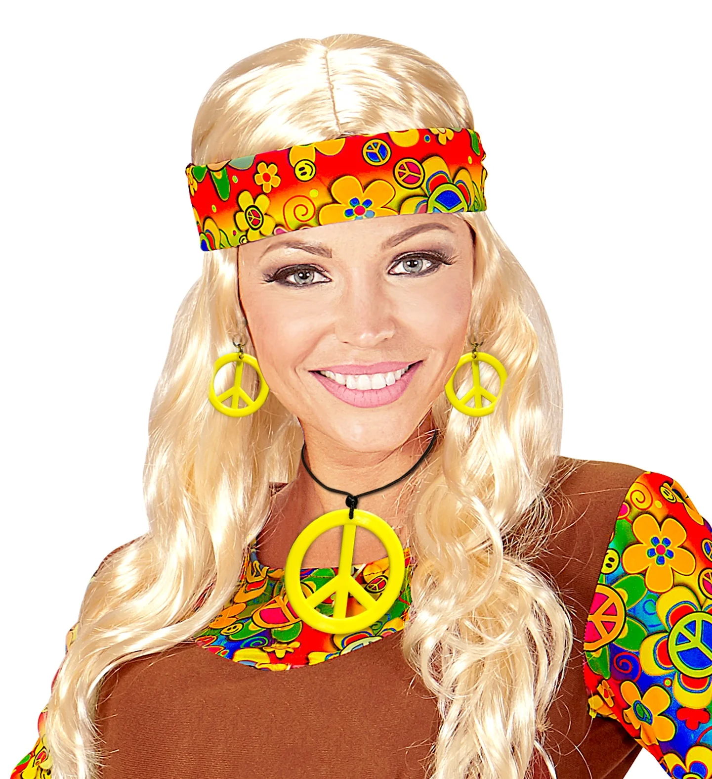 Hippie Peace ketting en oorbellen geel - Image 3