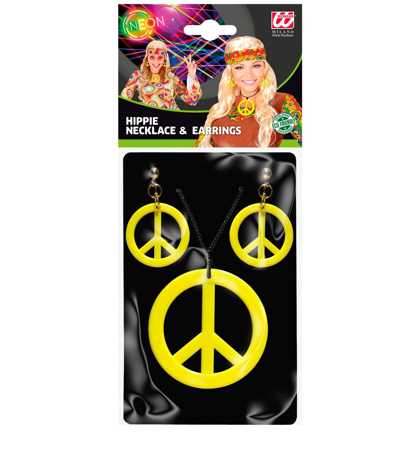 Hippie Peace ketting en oorbellen geel - Image 4