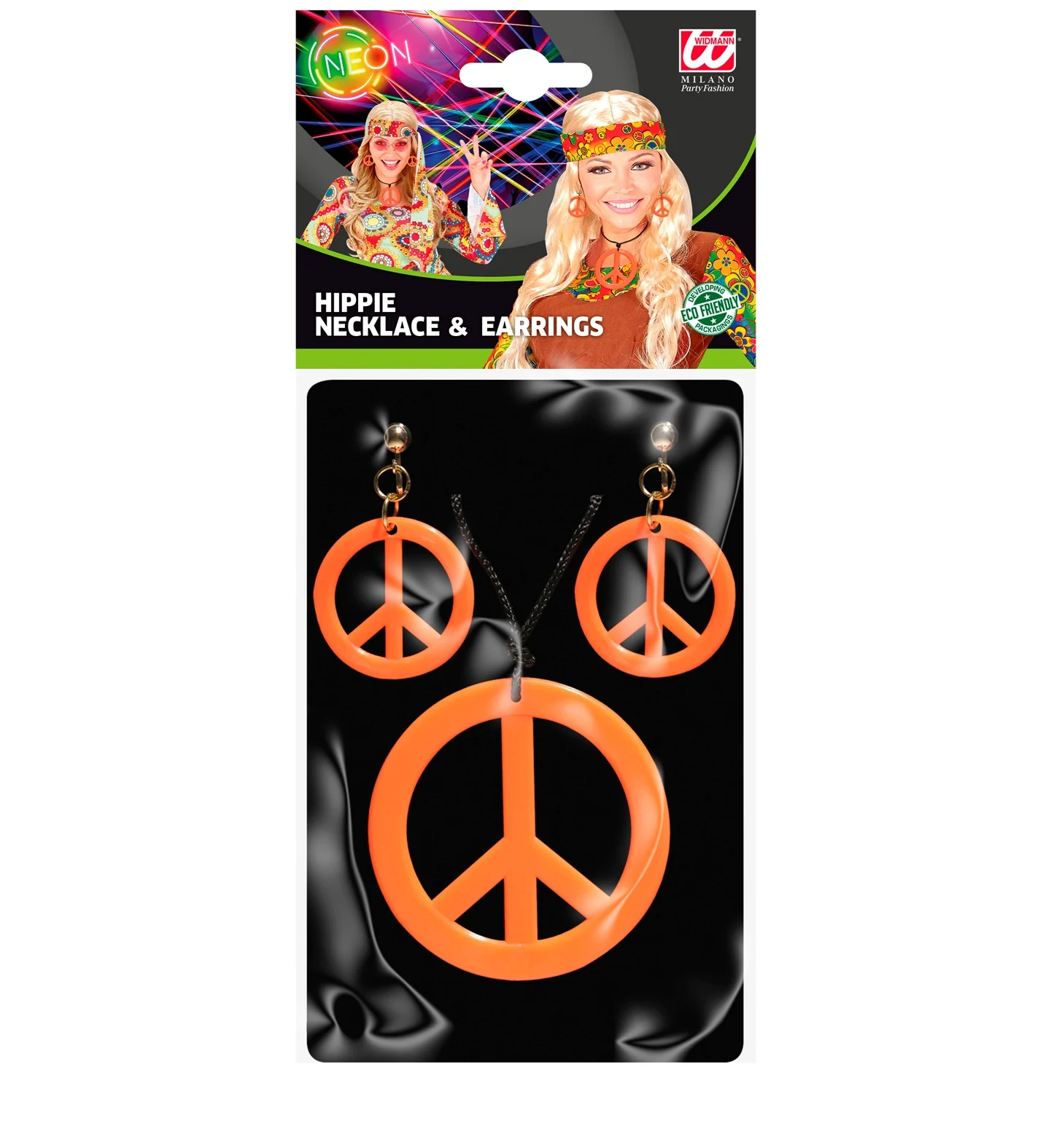 Hippie Peace ketting en oorbellen oranje - Image 4
