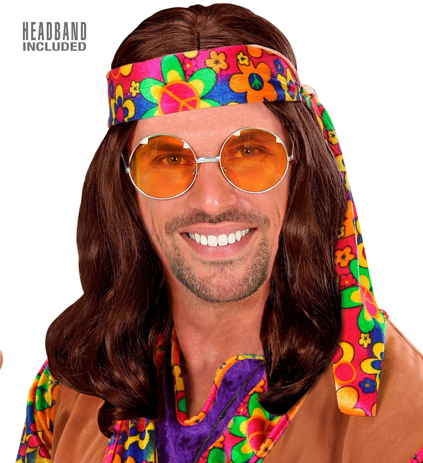 Hippie pruik Lennon bruin - Image 2
