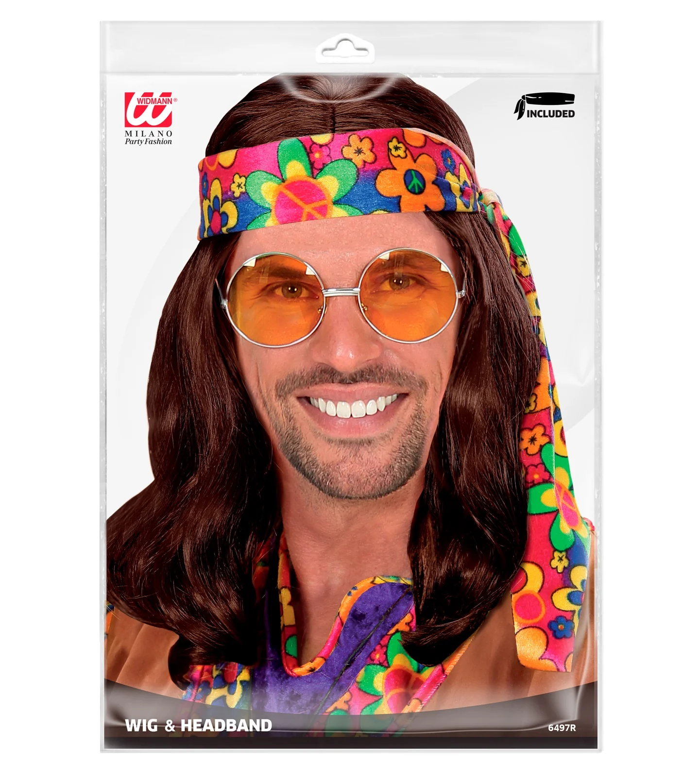 Hippie pruik Lennon bruin - Image 3