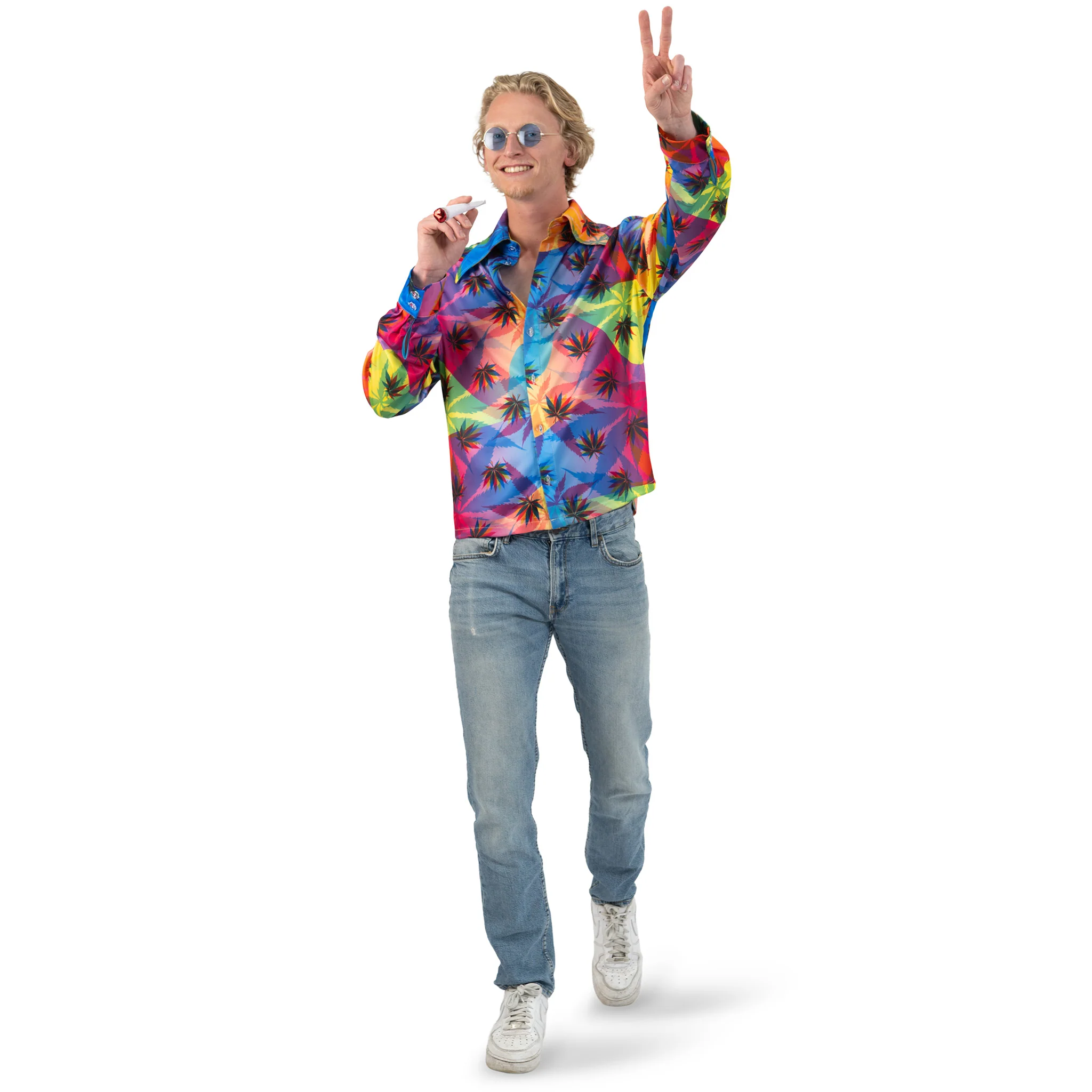 Hippie shirt wiet bladeren heren - Image 2