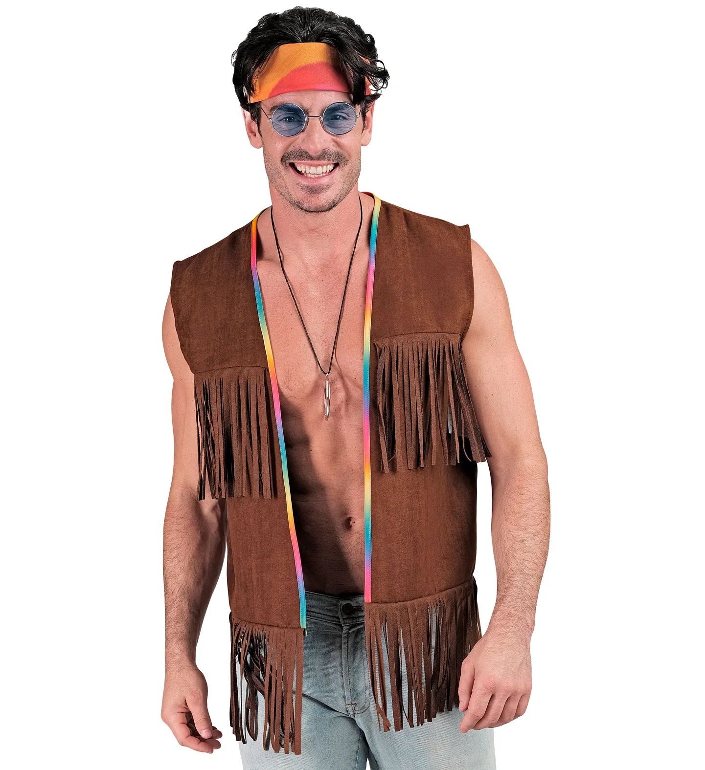 Hippie vest met franjes donker bruin - Image 2