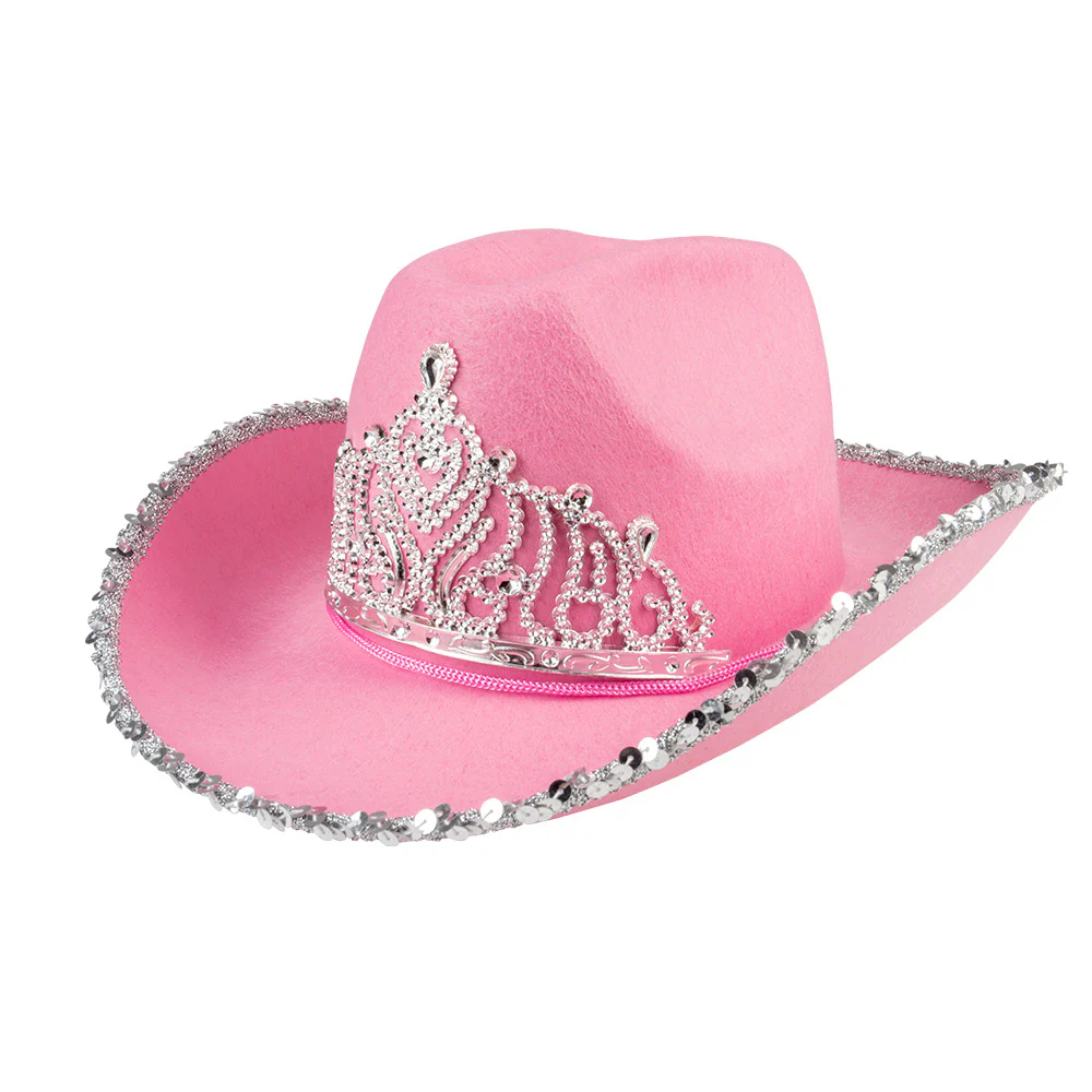 Roze cowboyhoed met kroon glimmer