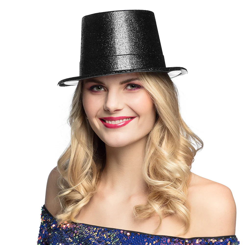 Glitter hoge hoed zwart - Image 2