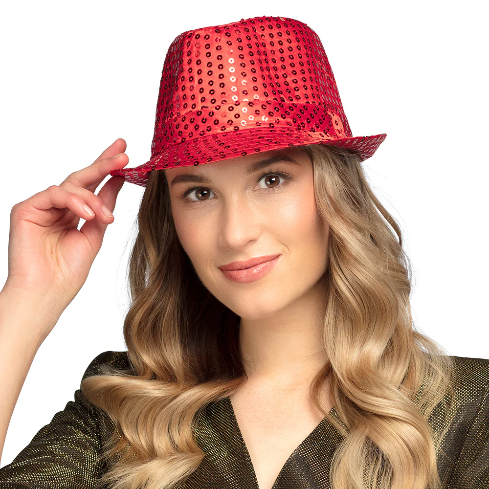 Hoed Popstar sequins rood - Image 3