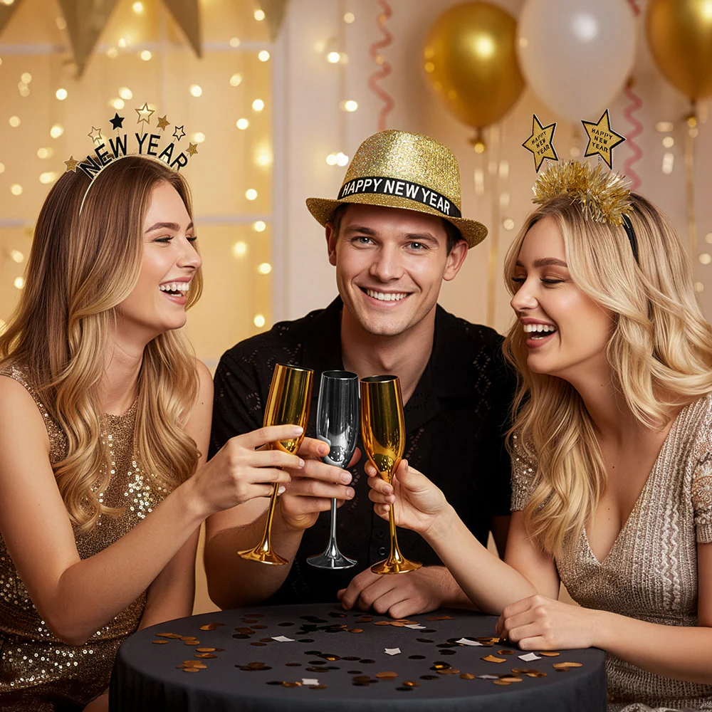 Hoed Sparkling 'Happy new year' goud - Image 6
